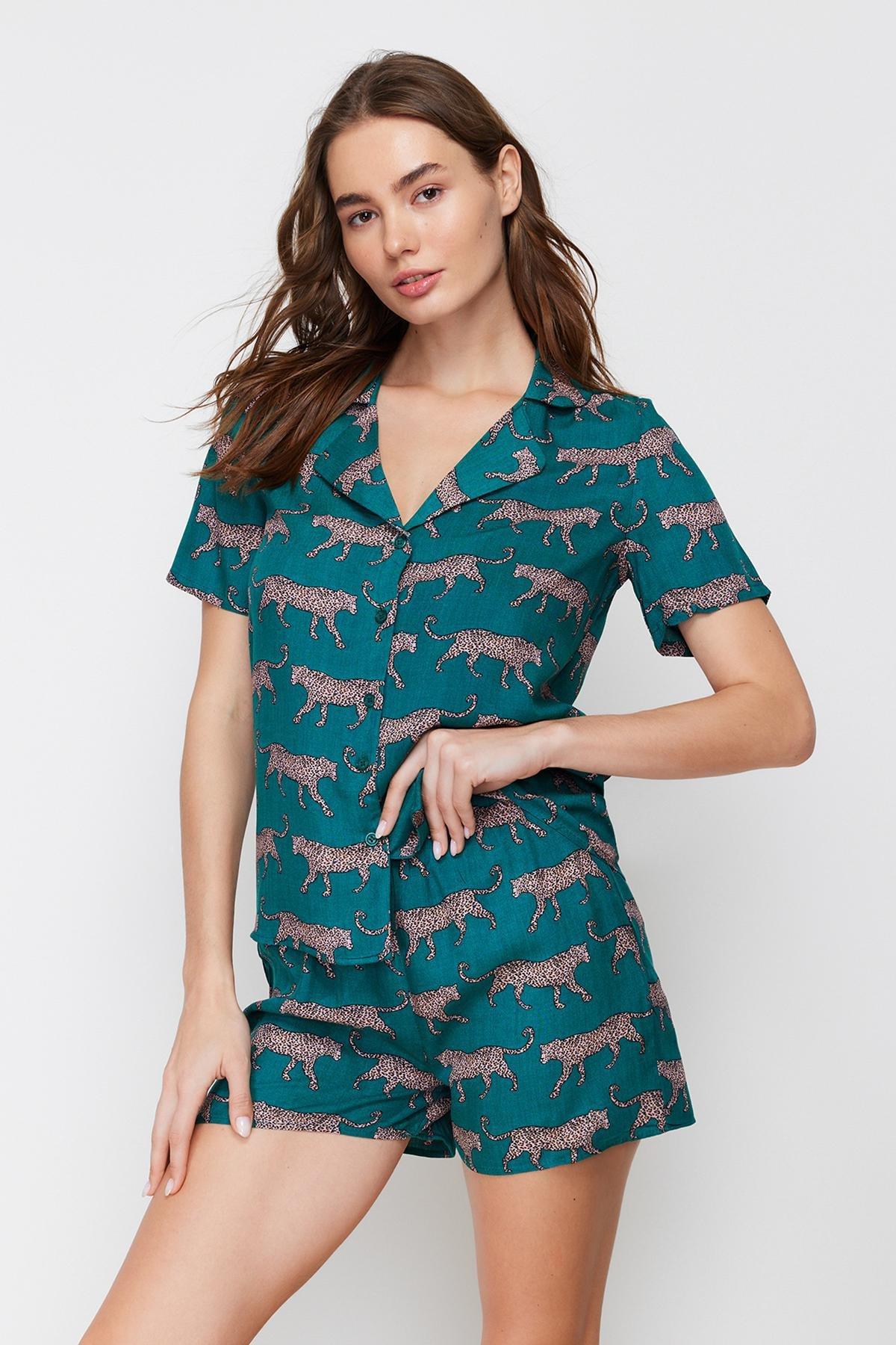 Trendyol - Green Animal Print Pajama Set