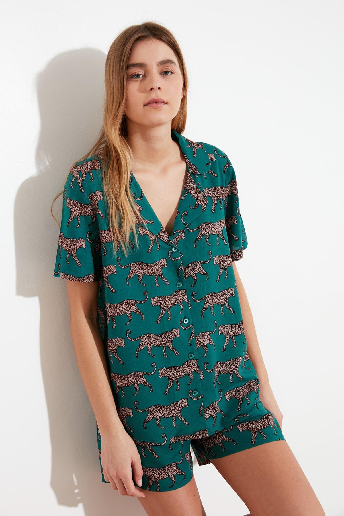 Trendyol - Green Animal Print Pajama Set