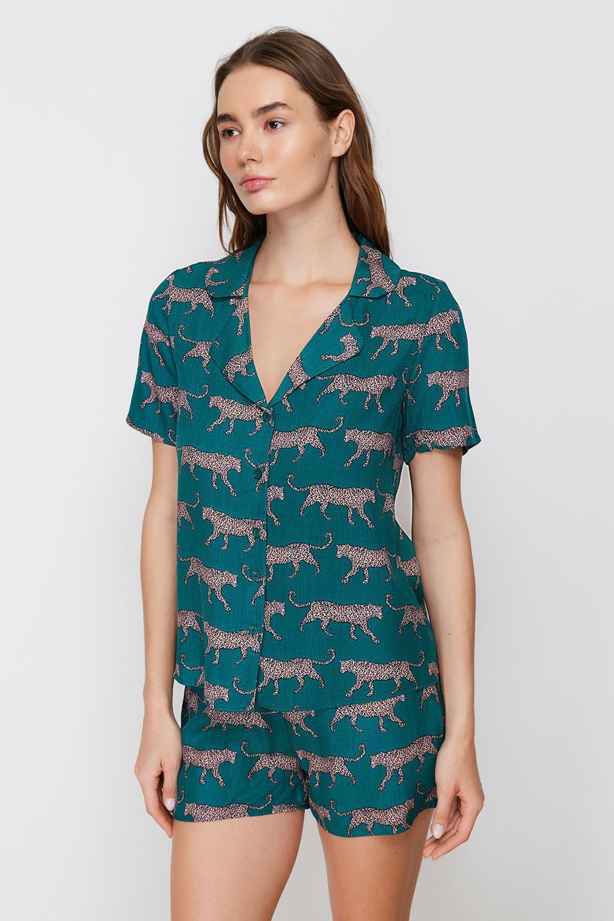 Trendyol - Green Animal Print Pajama Set