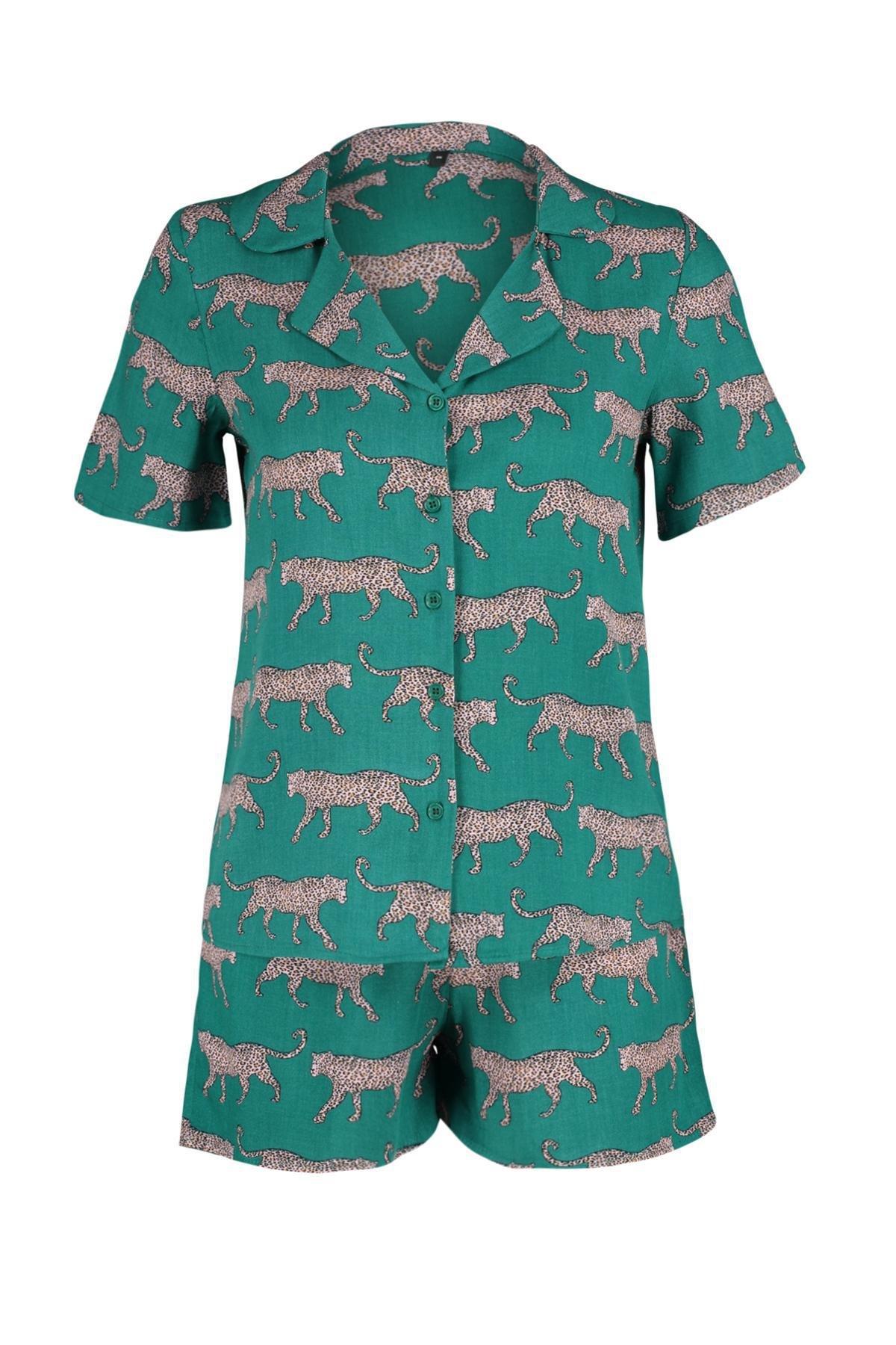 Trendyol - Green Animal Print Pajama Set