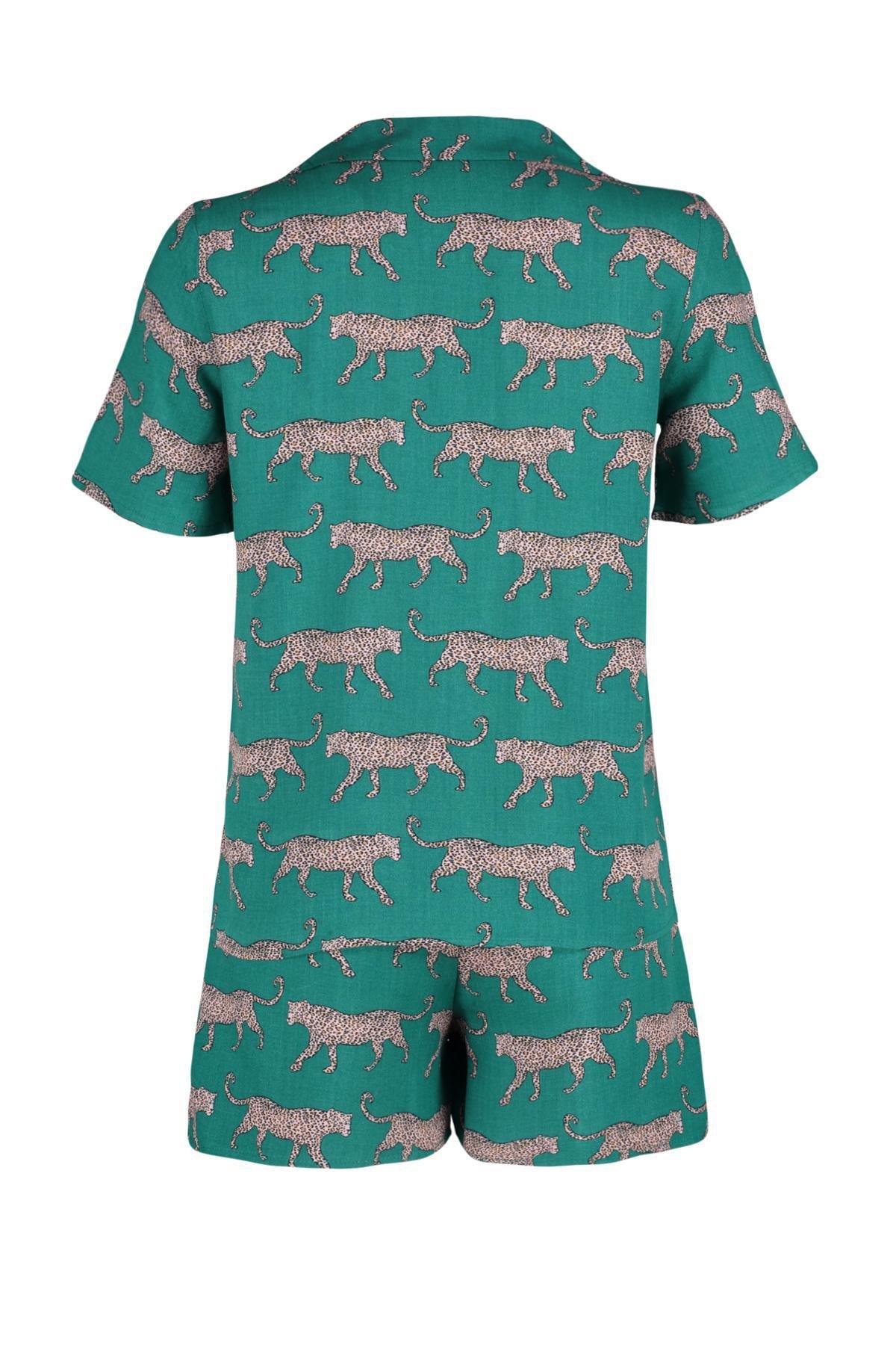Green Animal Print Pajama Set, , large image number 9
