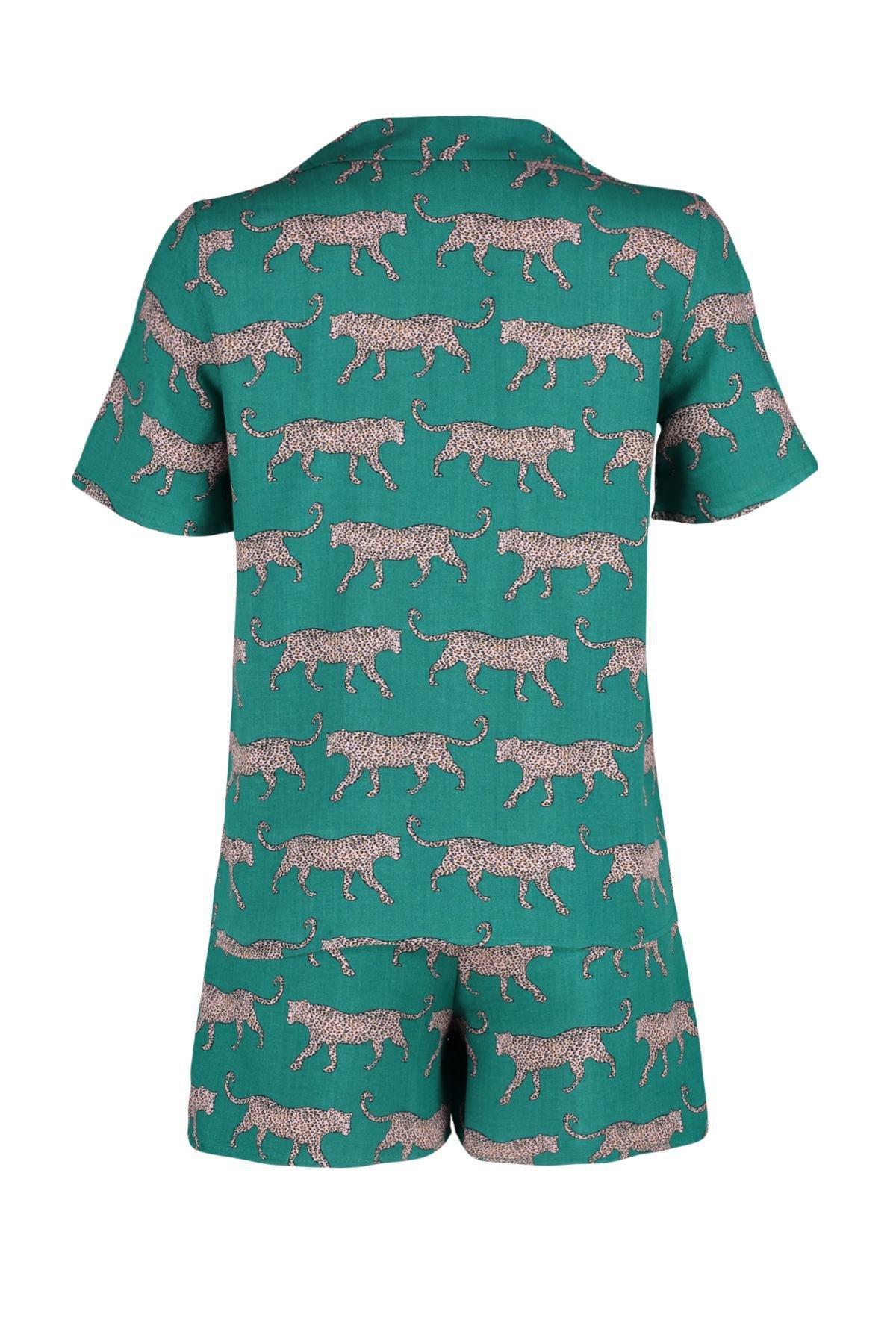 Trendyol - Green Animal Print Pajama Set