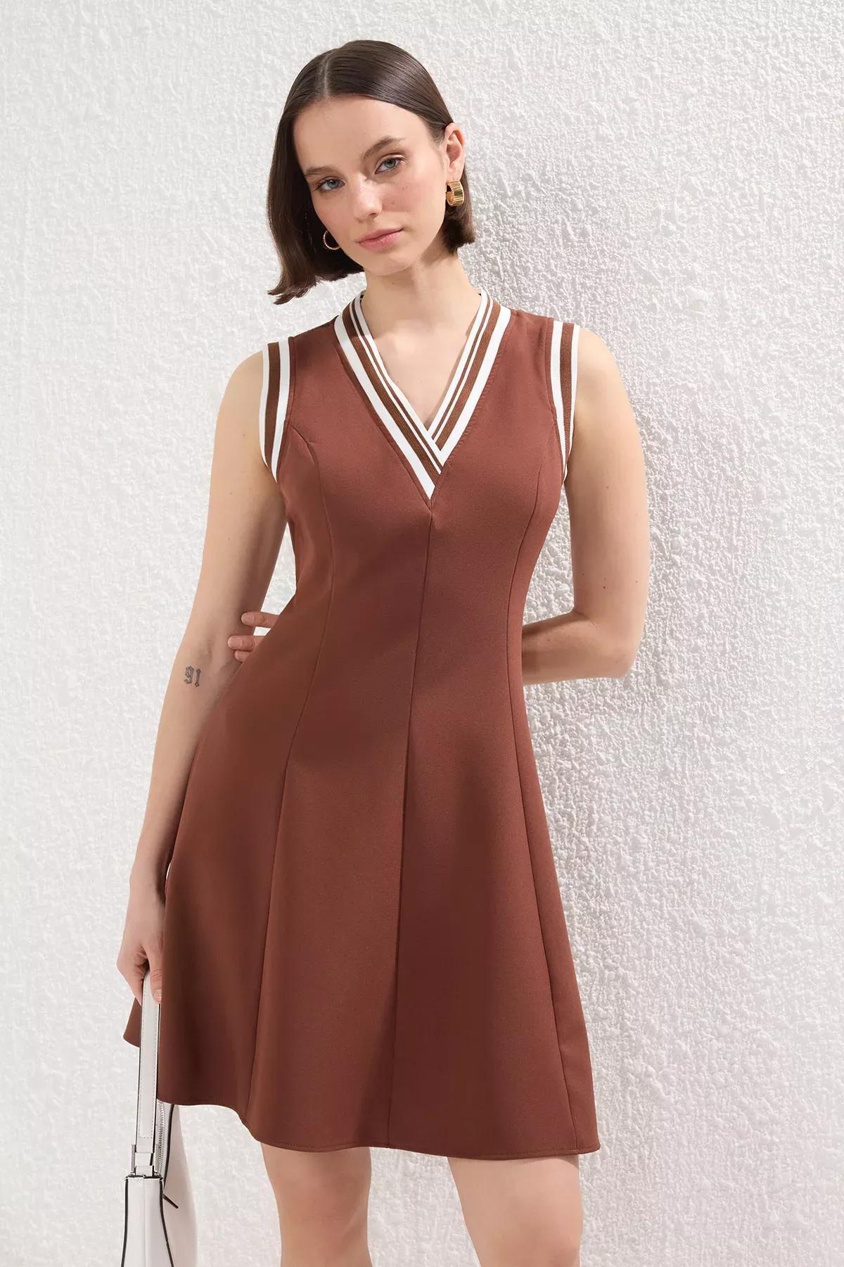 Block A-Line Mini Dress, Brown, large image number 0