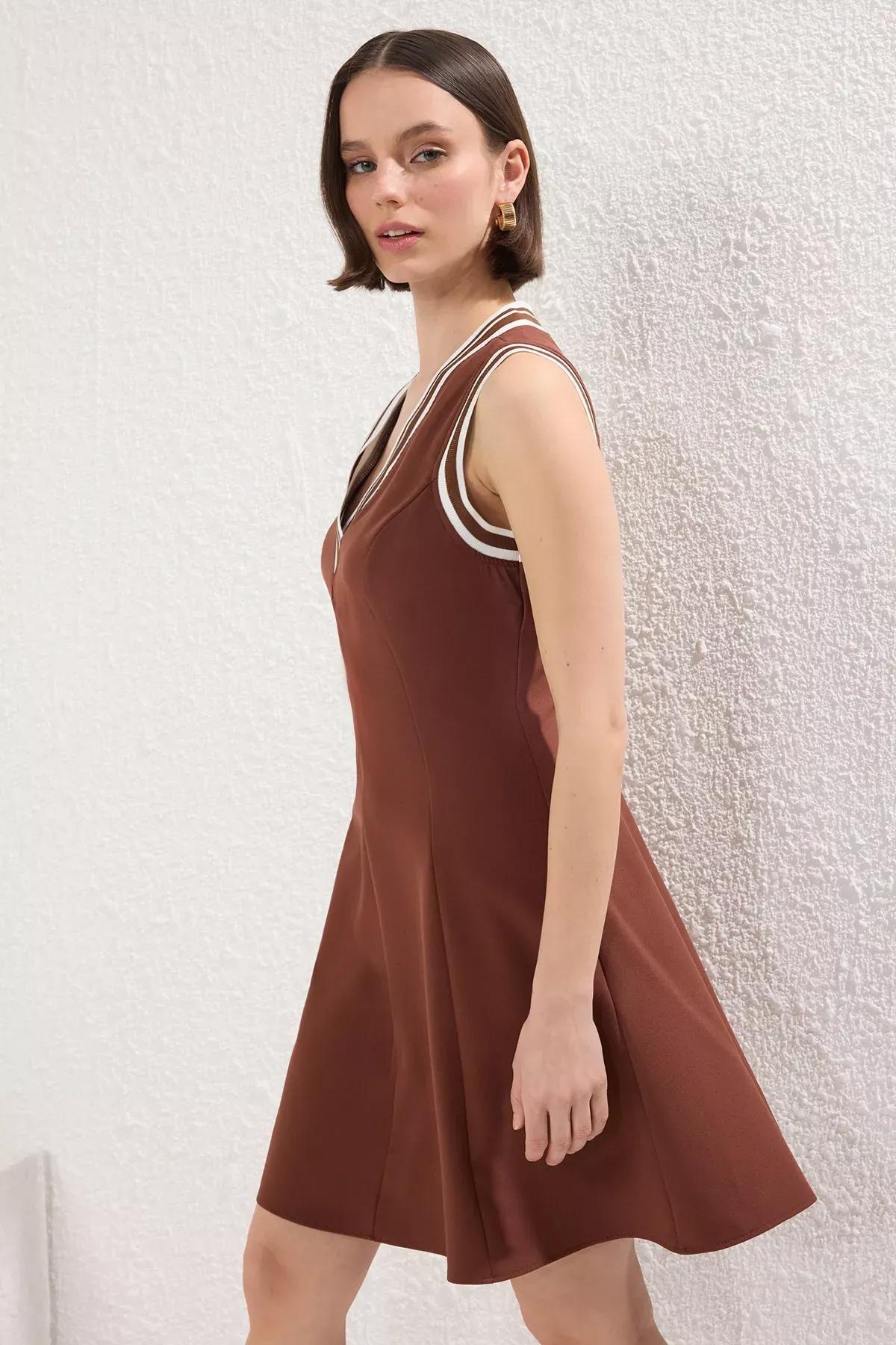 Block A-Line Mini Dress, Brown, large image number 1
