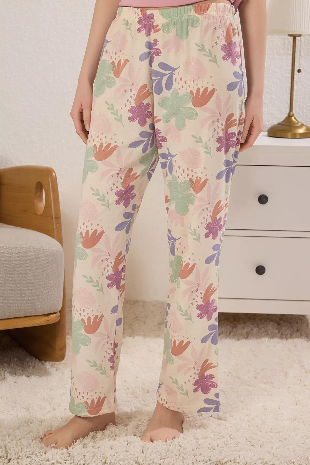 Pink Floral Slogan Pajama Set, , large image number 2