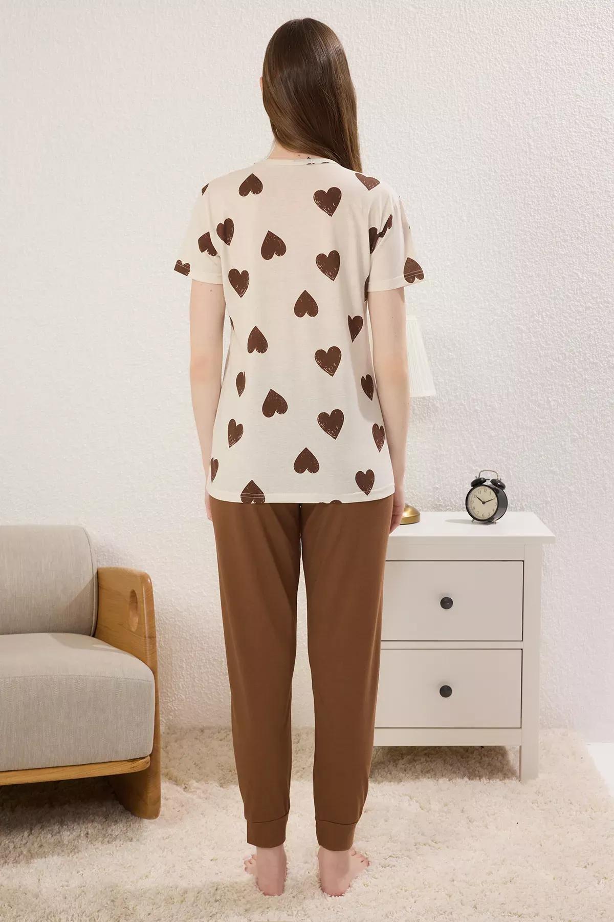 Brown-Multi Colorful Heart Pajama Set, Brown-Multicolor, large image number 3