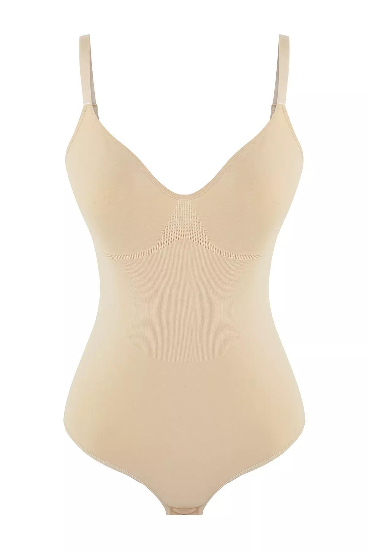 Nude Halter Seamless Snap Bodysuit, Skin, large image number 4