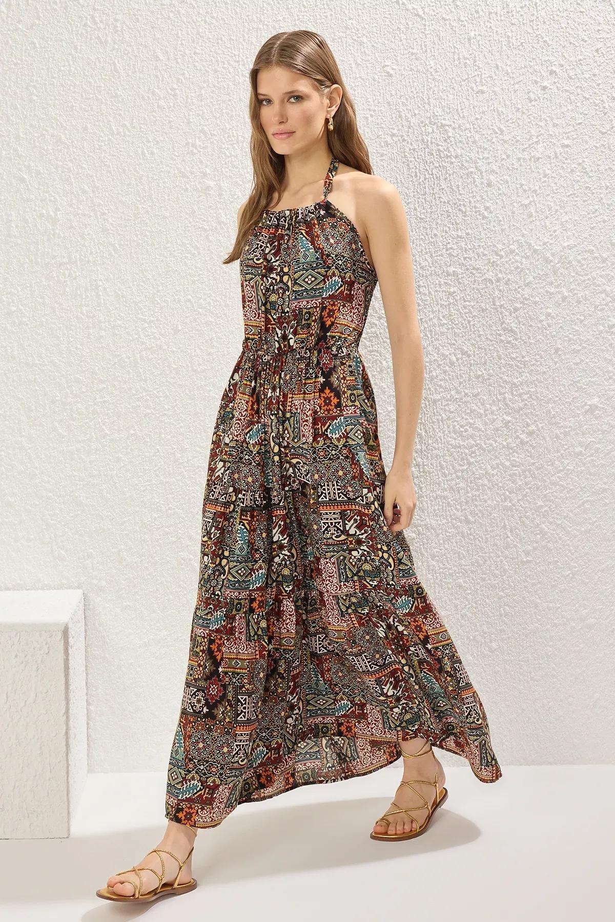 Ethnic Print A-Line Midi Dress, , large image number 0