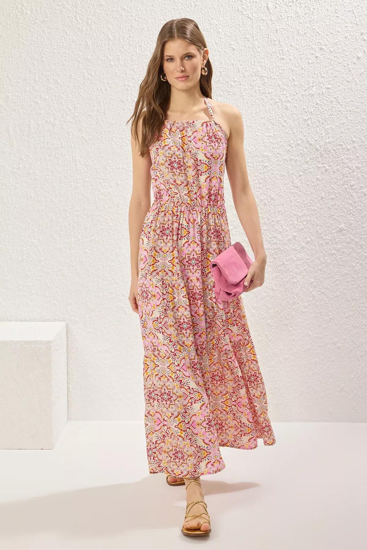 فستان متوسط الطول بقصة إيه-لاين بنقشة زهور, Pink, large image number 0
