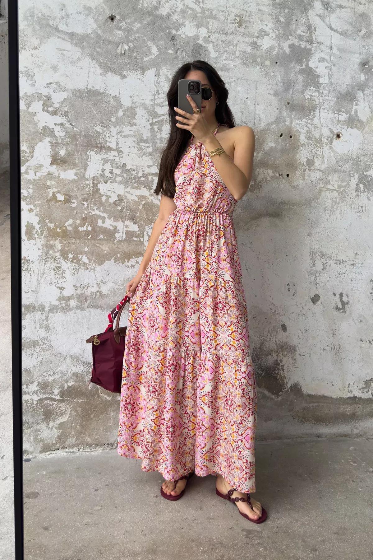 فستان متوسط الطول بقصة إيه-لاين بنقشة زهور, Pink, large image number 1
