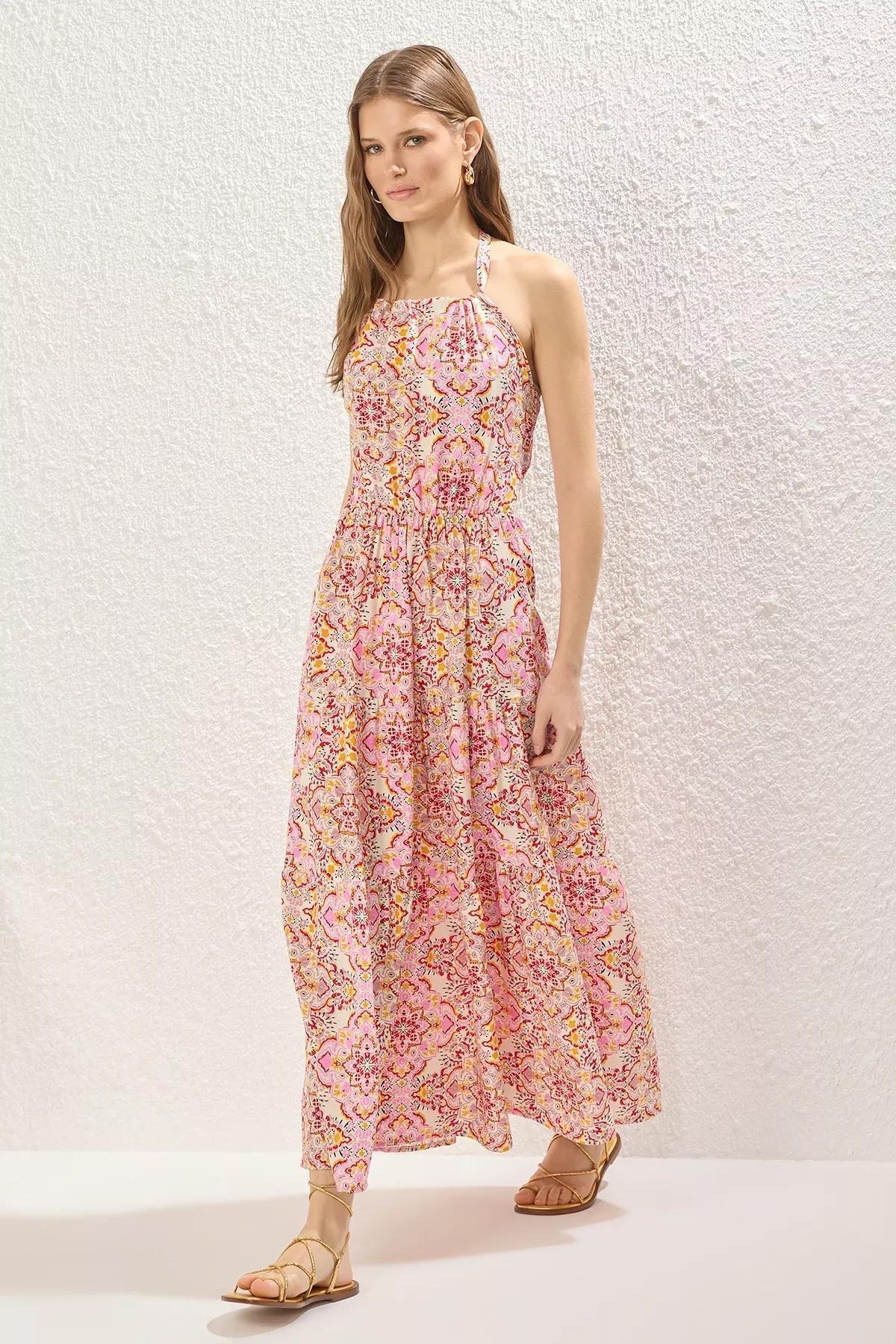 فستان متوسط الطول بقصة إيه-لاين بنقشة زهور, Pink, large image number 2