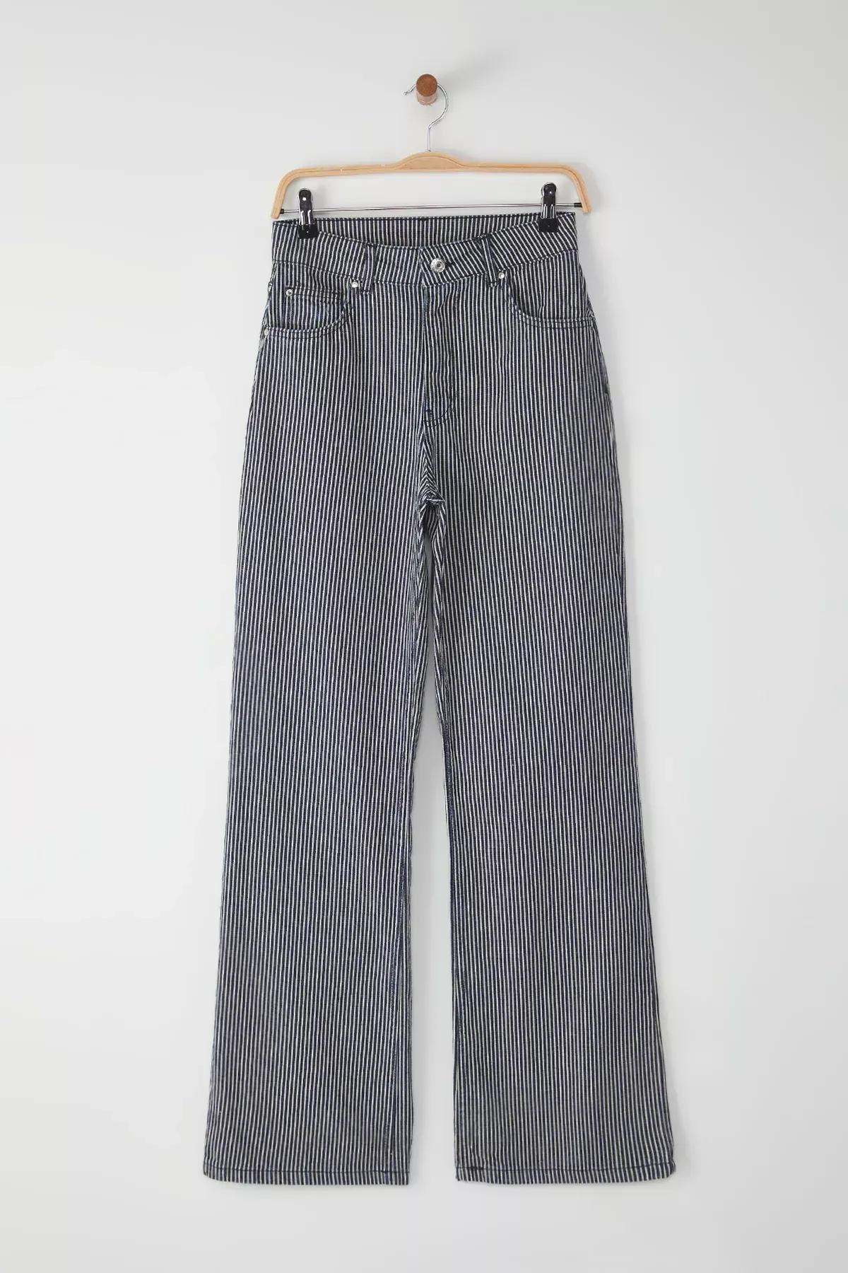 Blue Striped Wide Leg Jeans, , large image number 0