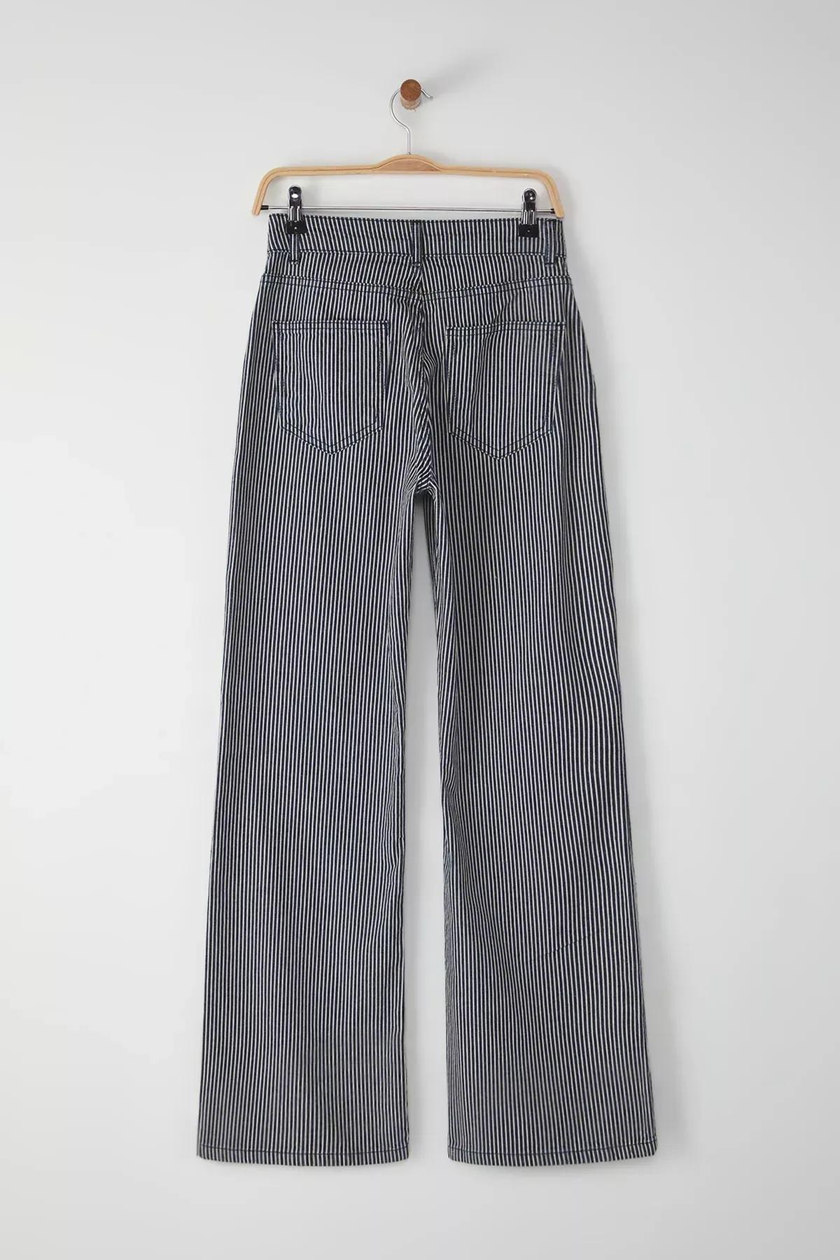 Blue Striped Wide Leg Jeans, , large image number 1