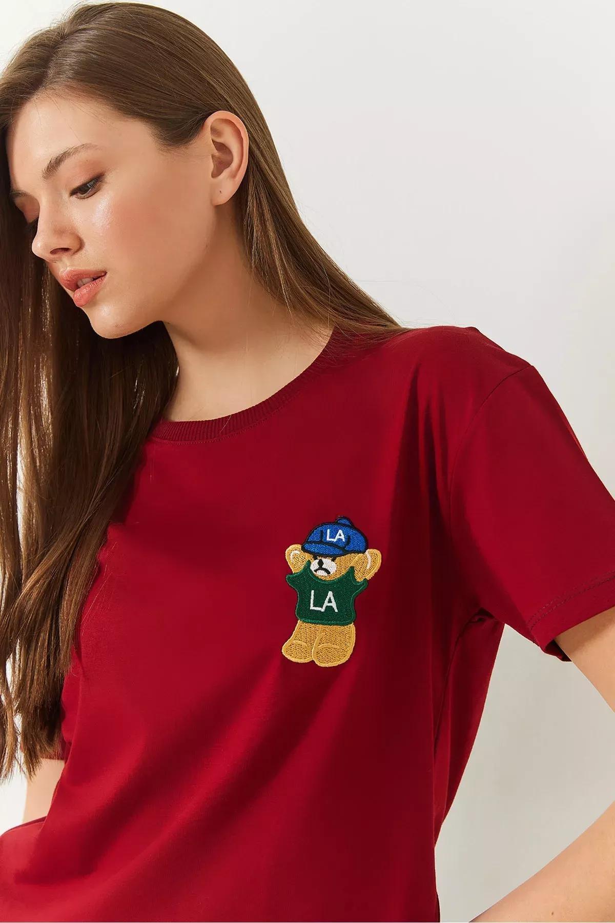Red Teddy Bear Printed T-shirt, Burgundy, large image number 0