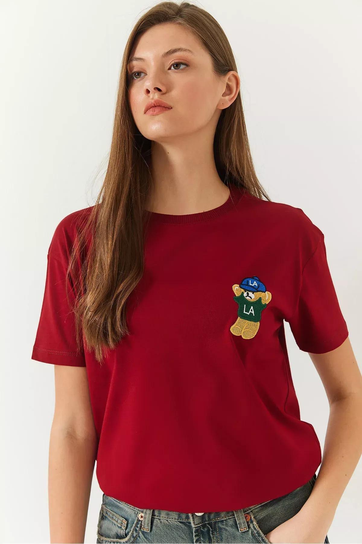 Red Teddy Bear Printed T-shirt, Burgundy, large image number 1