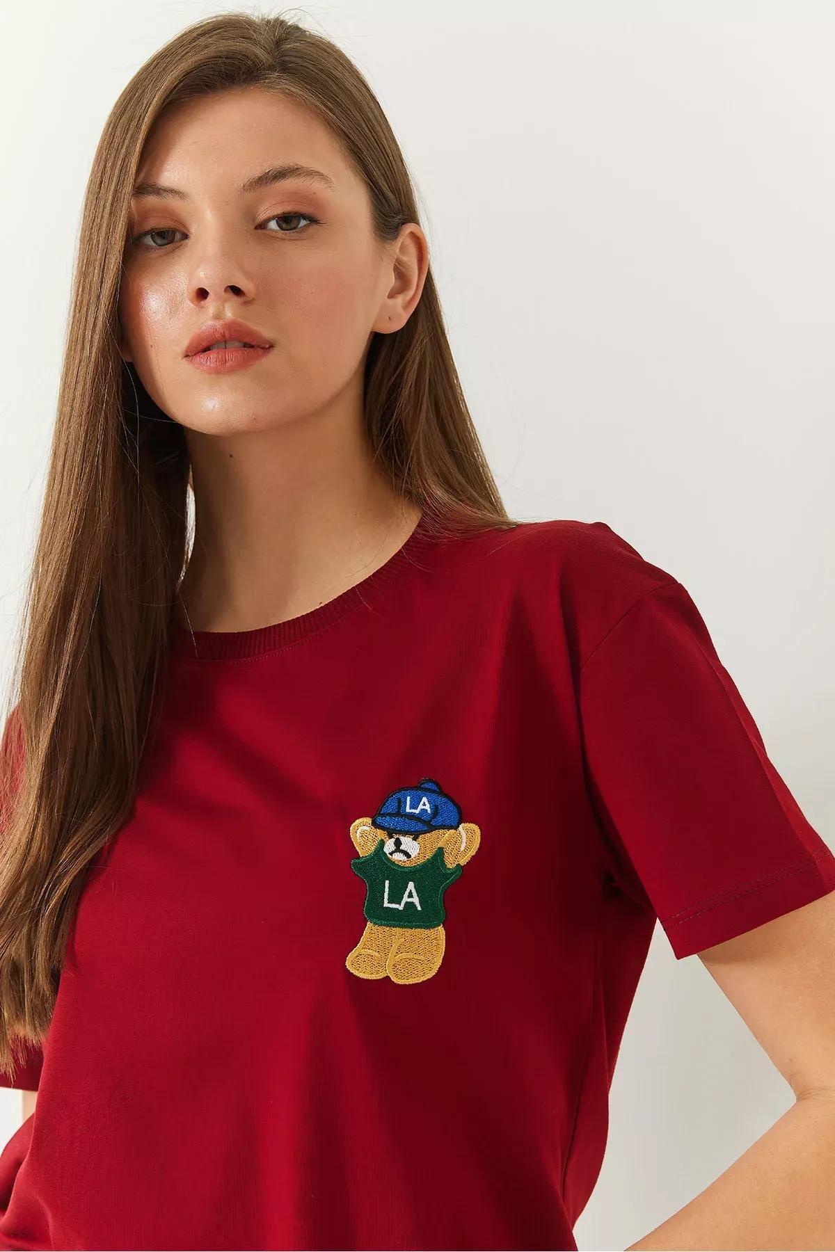 Red Teddy Bear Printed T-shirt, Burgundy, large image number 2