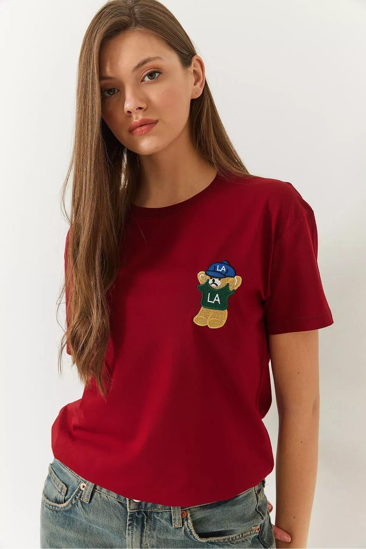 Red Teddy Bear Printed T-shirt, Burgundy, large image number 3