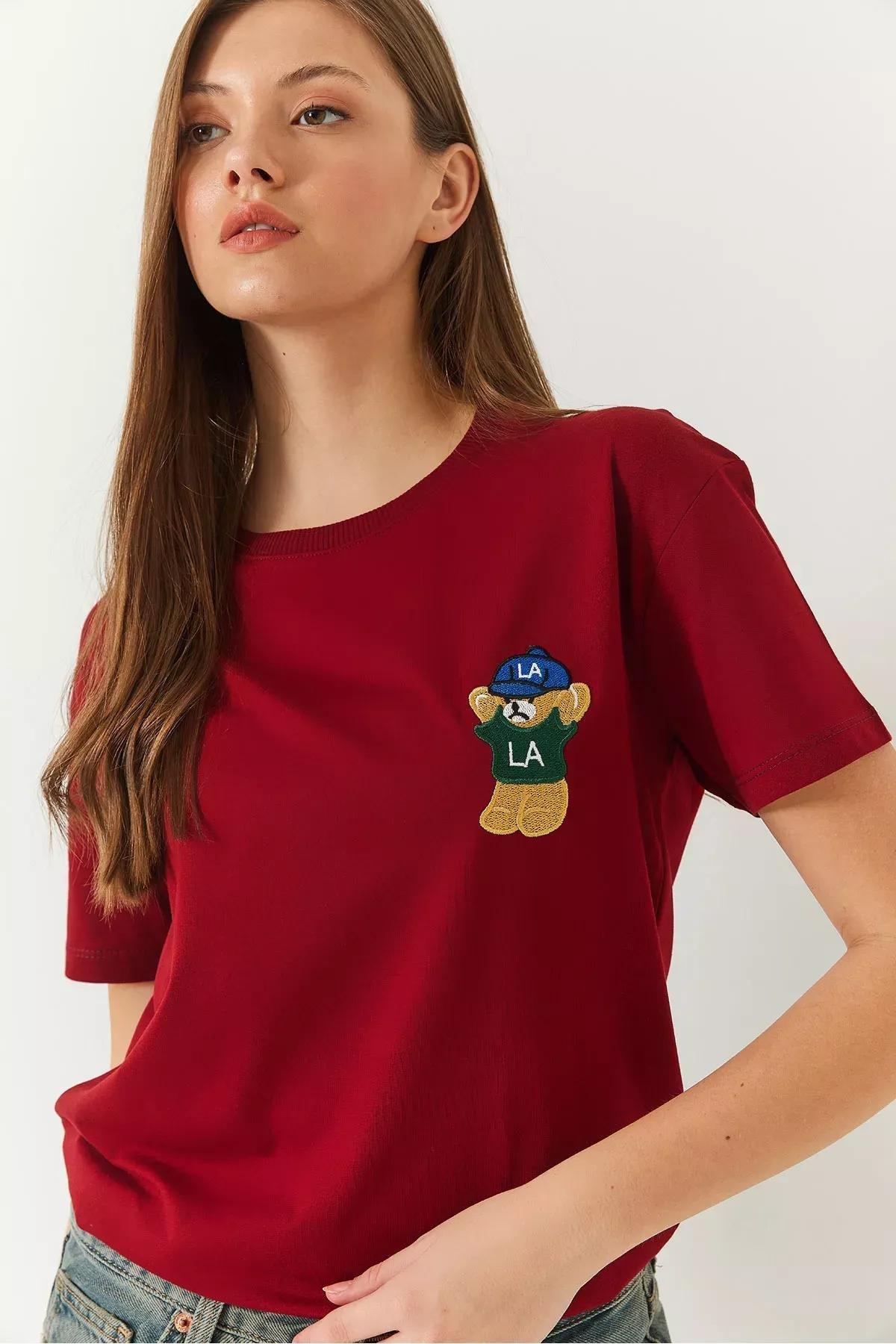 Red Teddy Bear Printed T-shirt, Burgundy, large image number 4