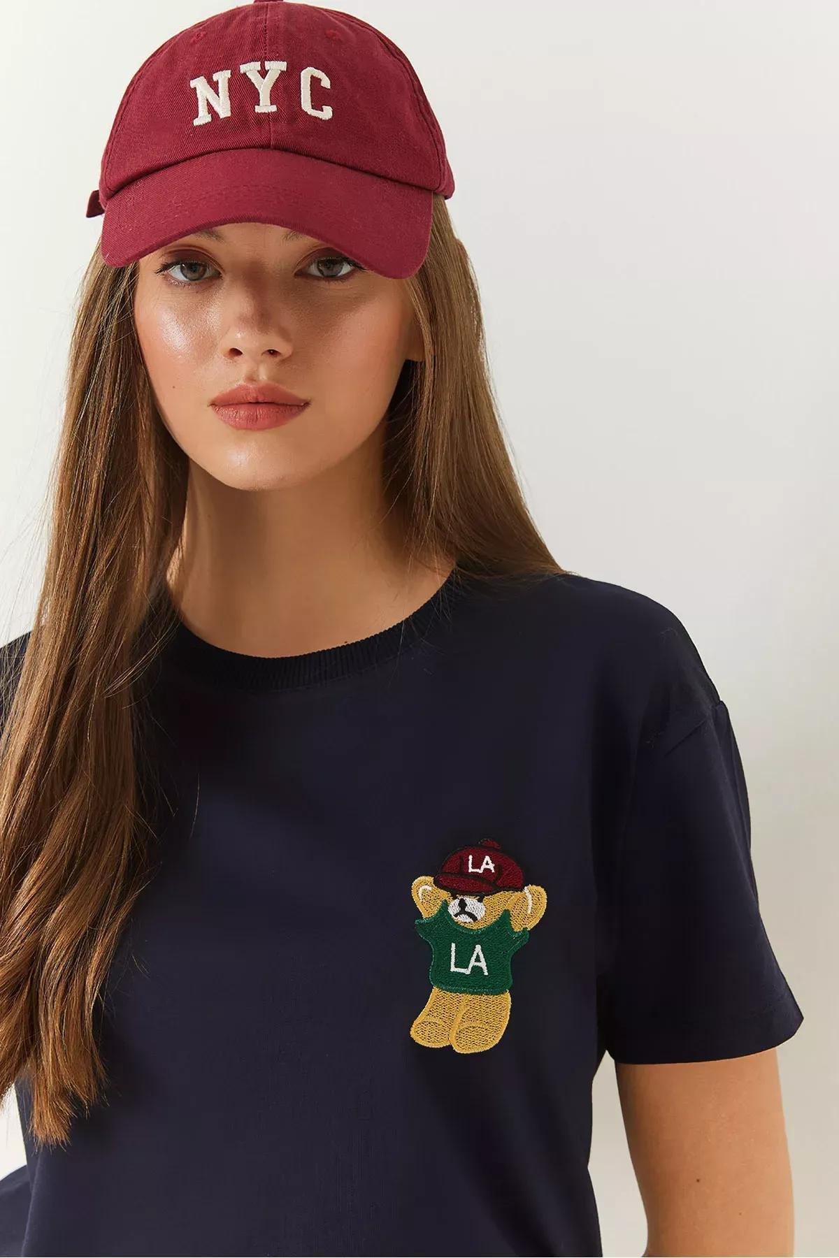 Black Teddy Bear Printed T-shirt, Navy blue, large image number 0