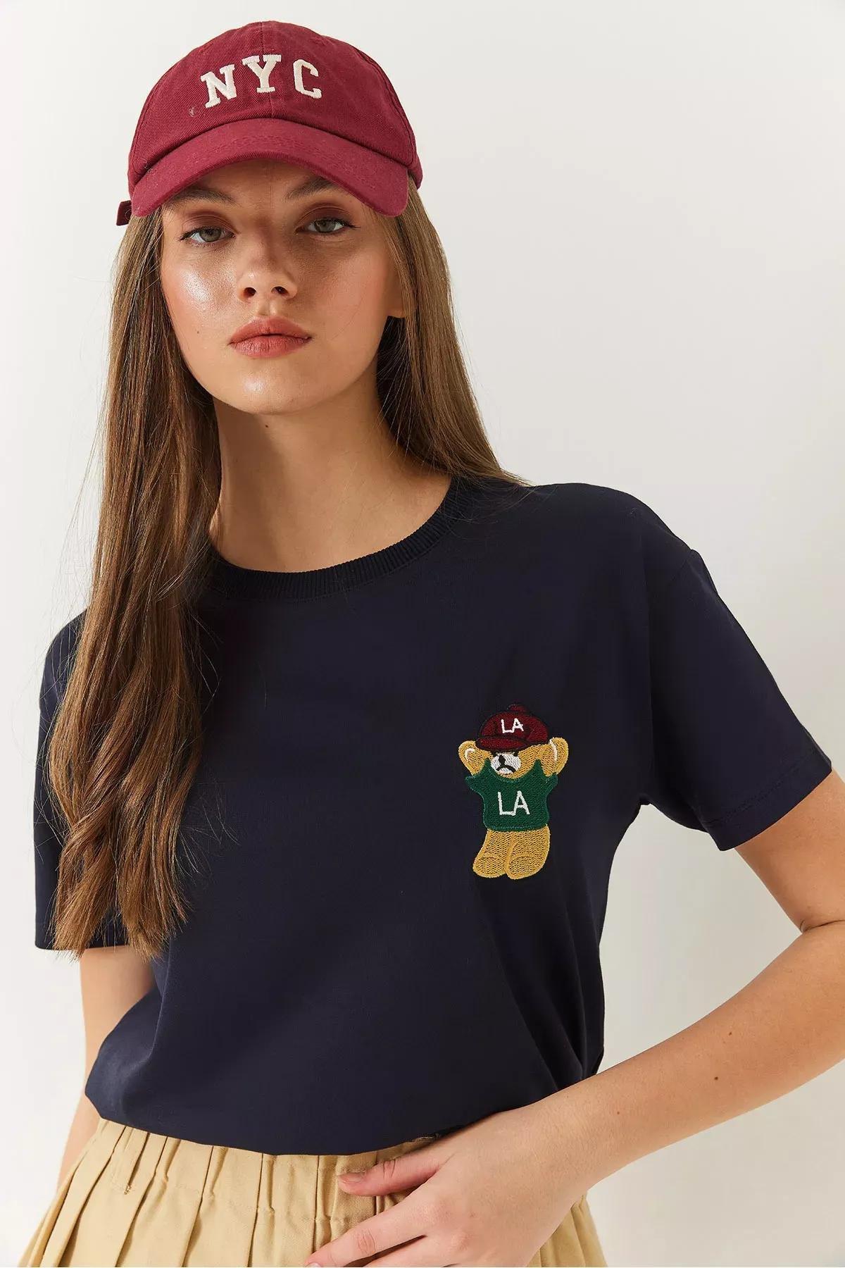 Black Teddy Bear Printed T-shirt, Navy blue, large image number 1