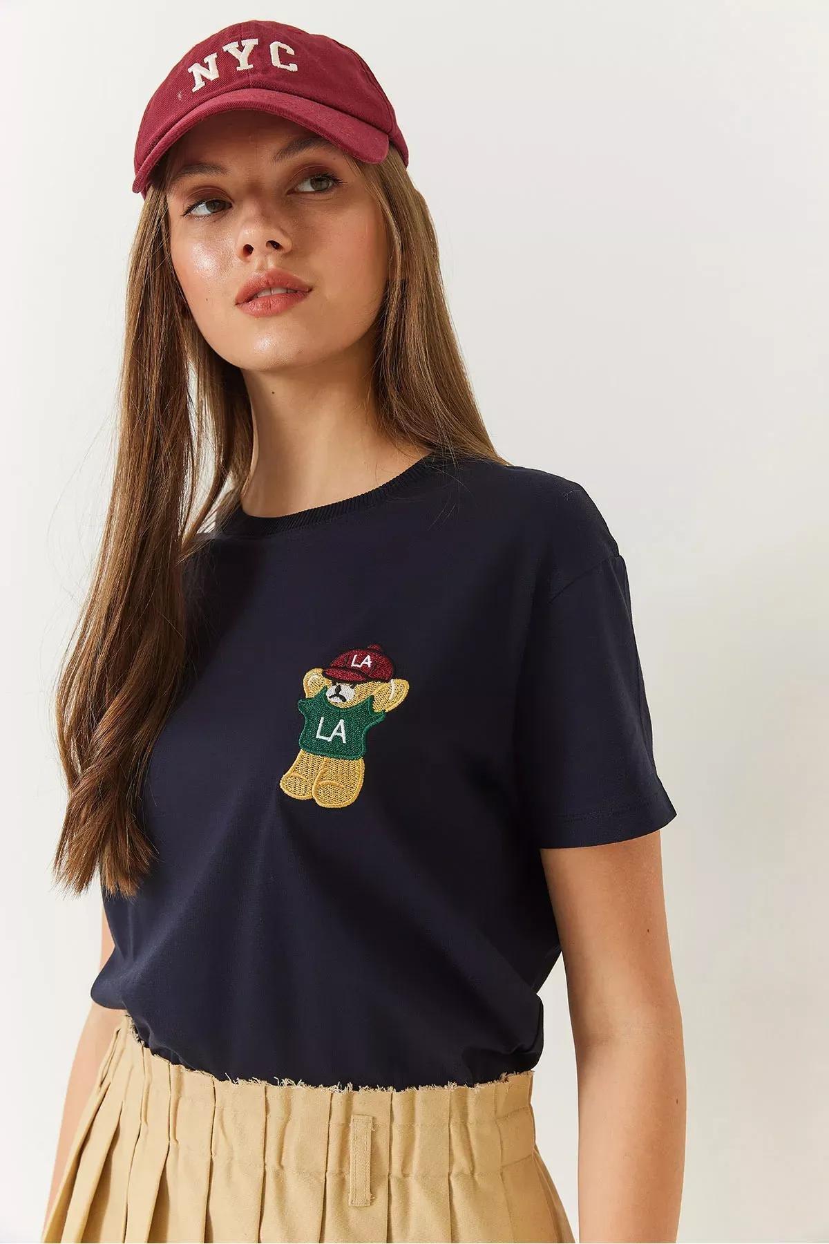 Black Teddy Bear Printed T-shirt, Navy blue, large image number 3