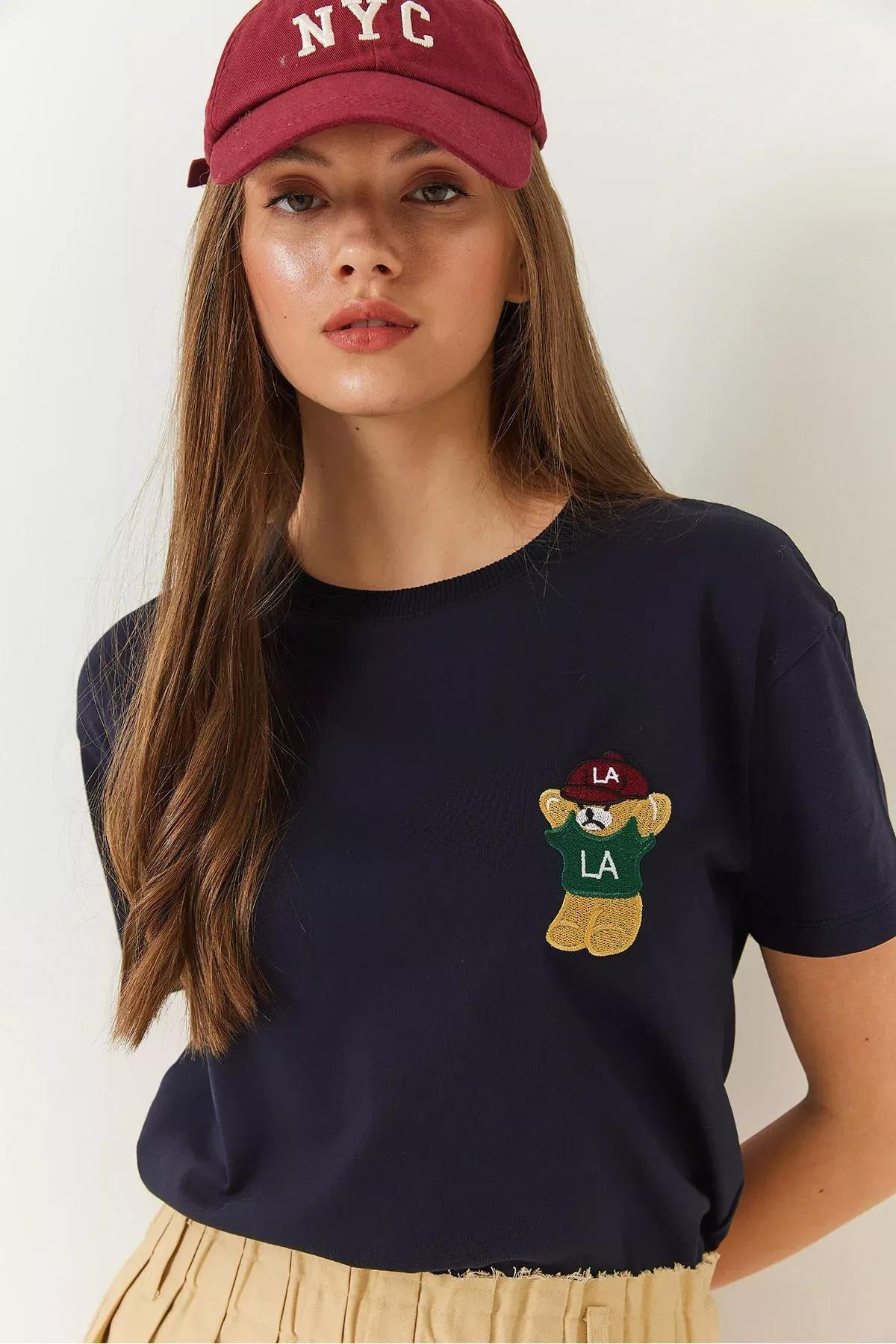 Black Teddy Bear Printed T-shirt, Navy blue, large image number 4