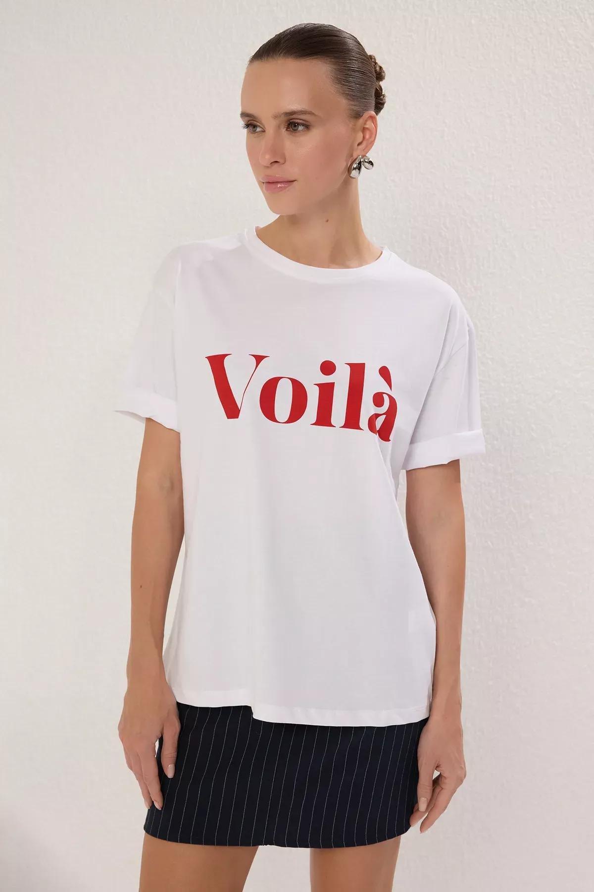 Beige Slogan Printed T-Shirt, Ecru, large image number 1