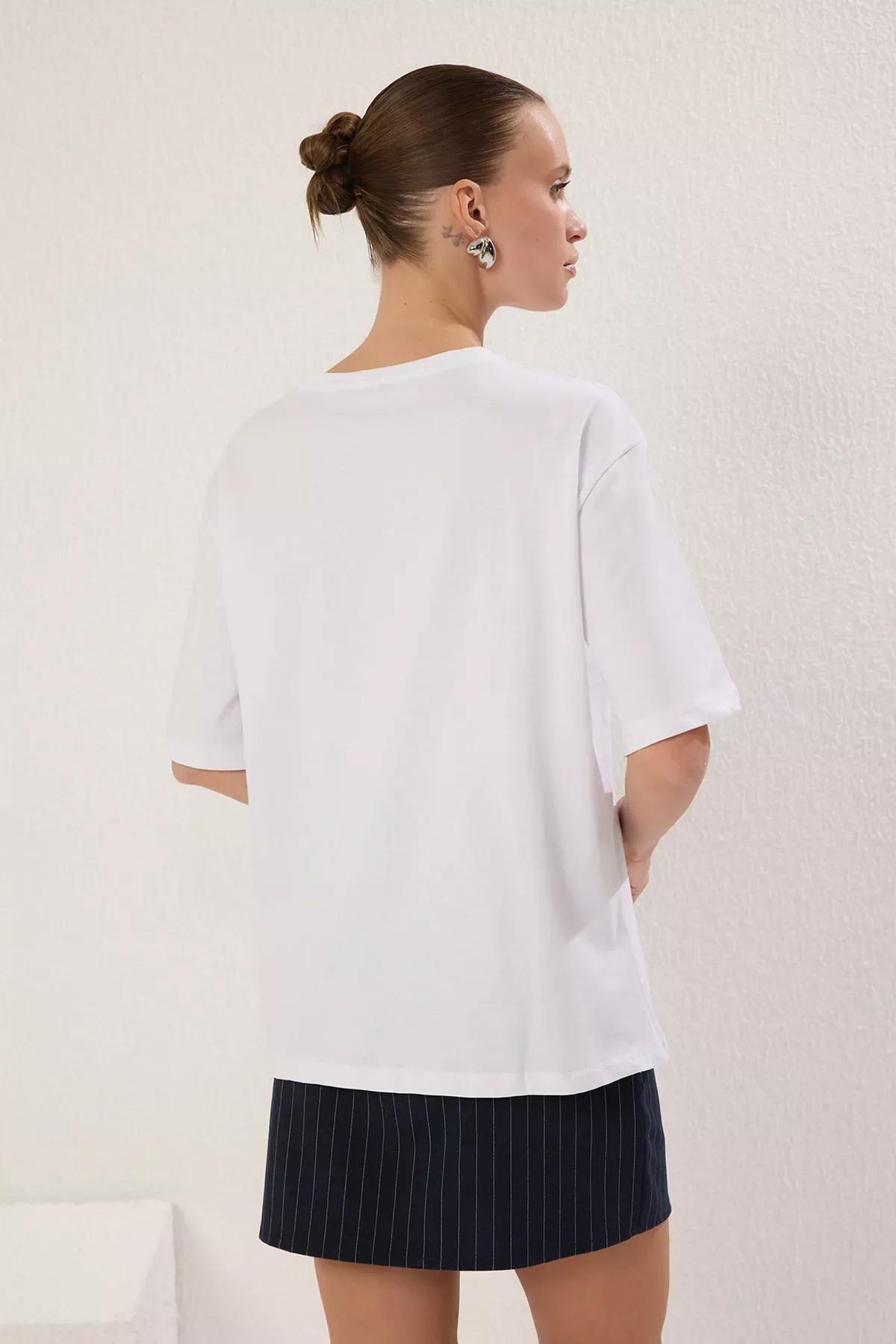 Beige Slogan Printed T-Shirt, Ecru, large image number 3