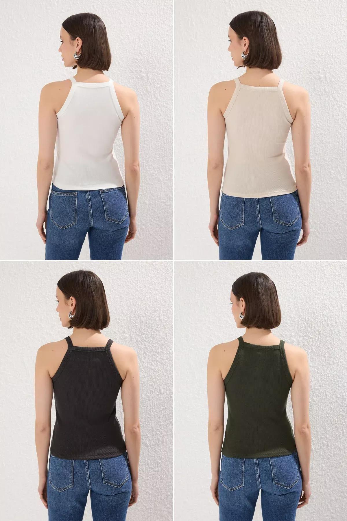 Grey-Beige-Beige-Green Crop Knit Tank, , large image number 1