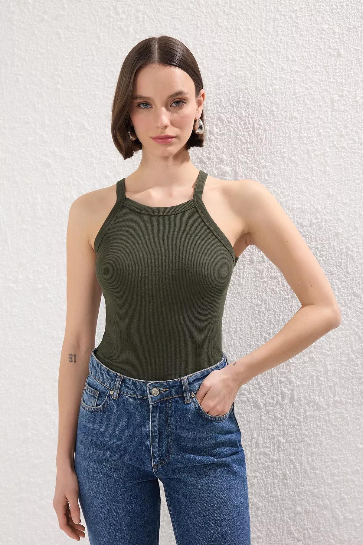 Grey-Beige-Beige-Green Crop Knit Tank, , large image number 2