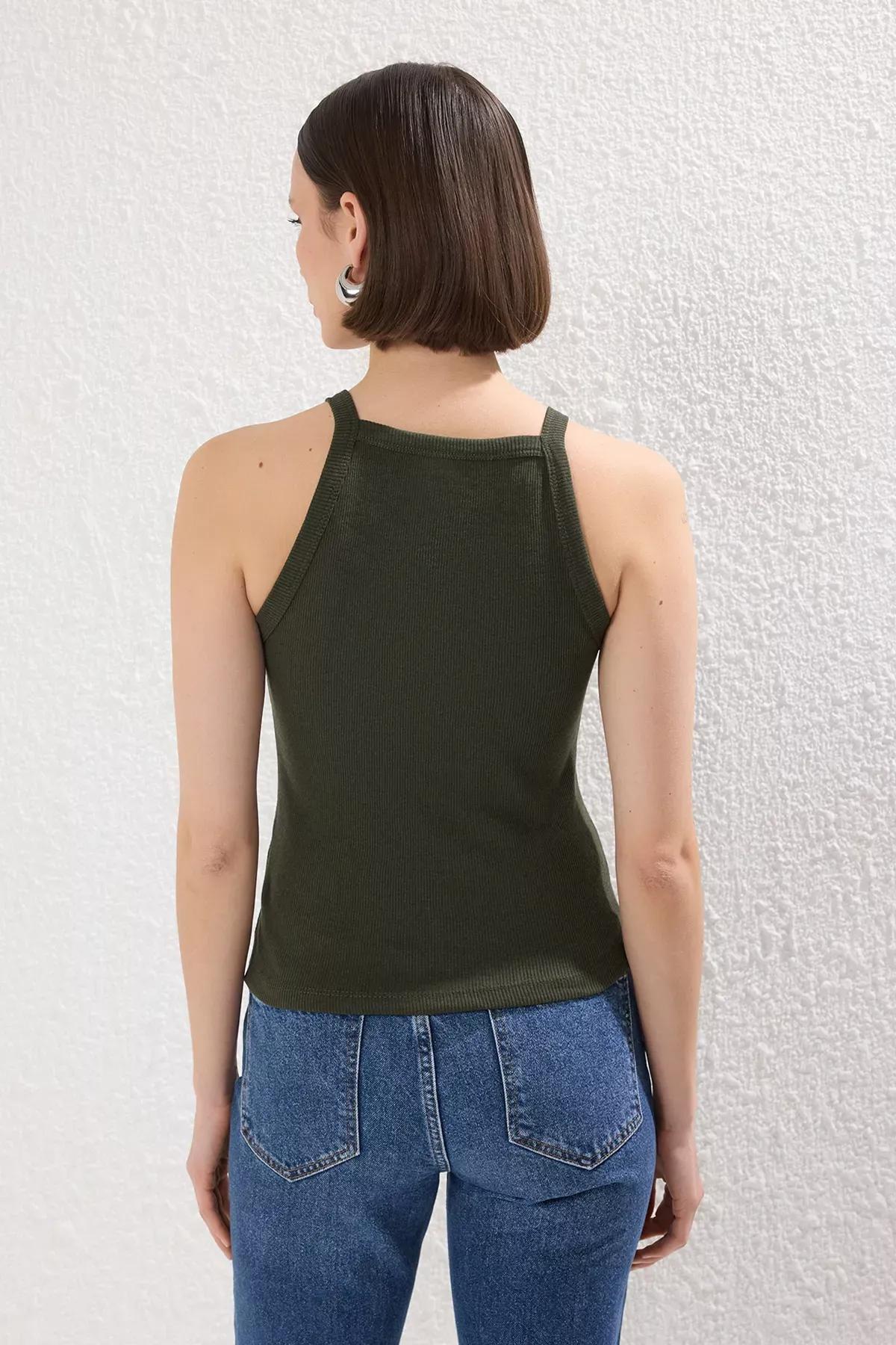 Grey-Beige-Beige-Green Crop Knit Tank, , large image number 3