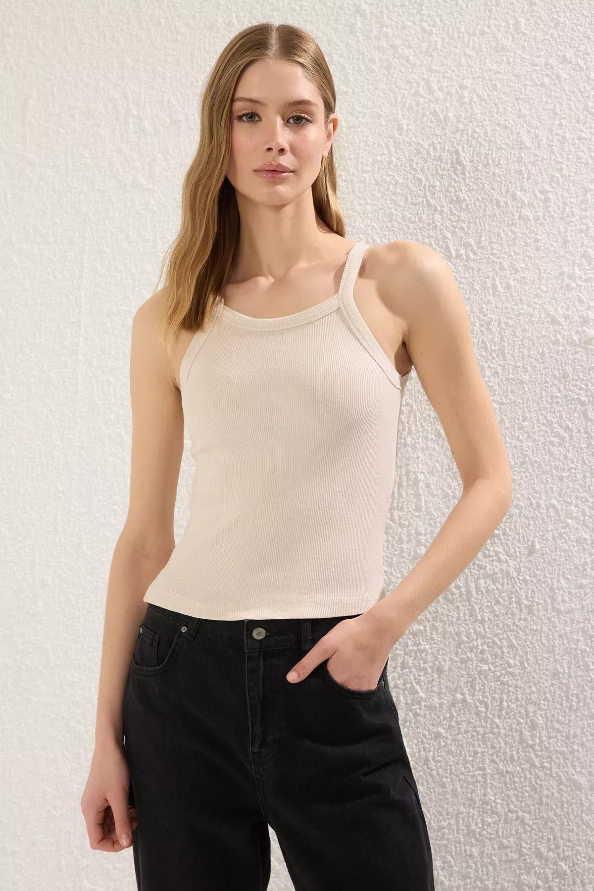 Grey-Beige-Beige-Green Crop Knit Tank, , large image number 7