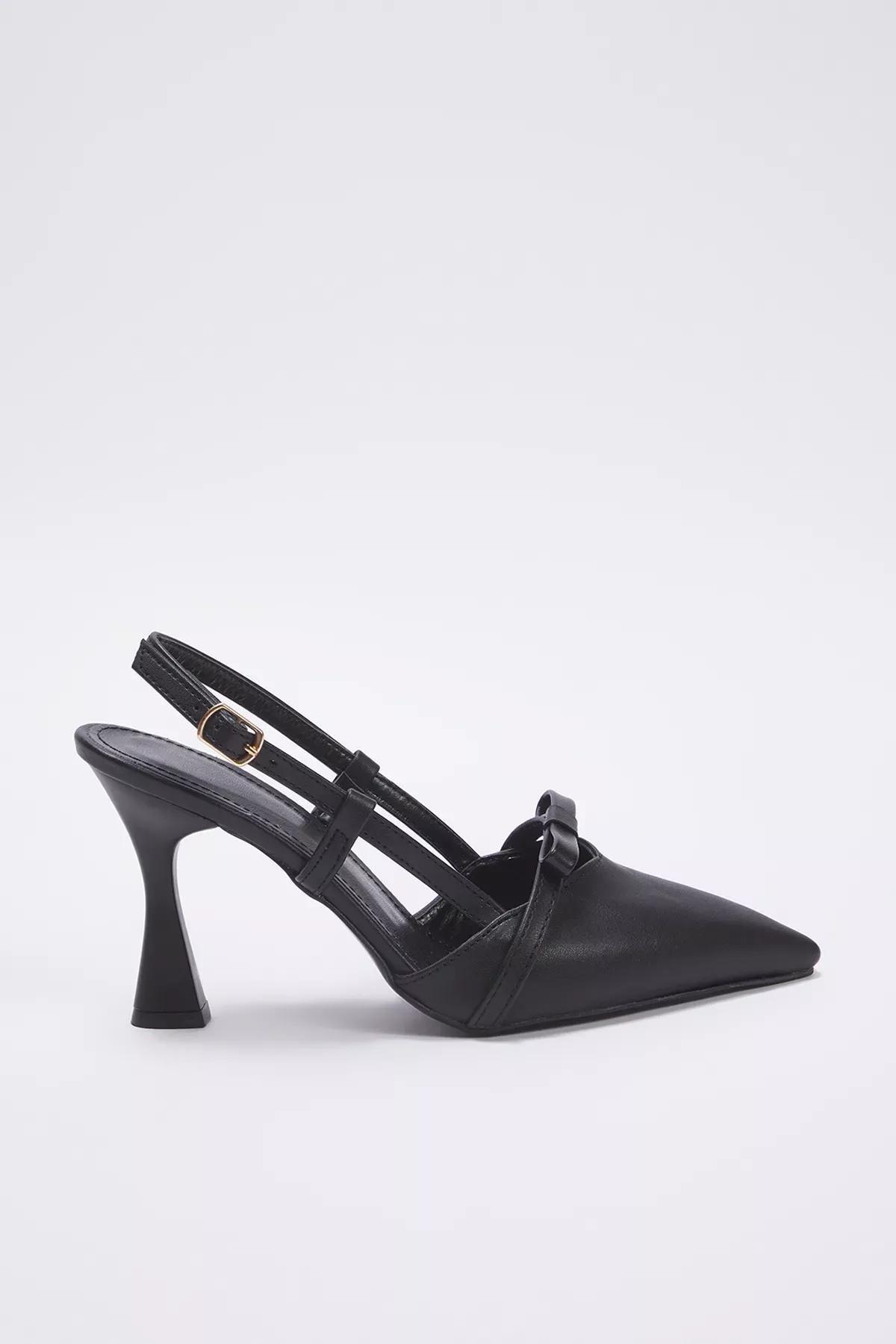 Black Bow Detail Pointed Heeled Shoes, , large image number 3