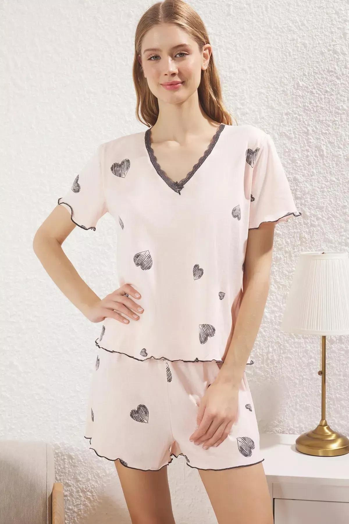 Pink Printed Jersey Pajama Set, POWDER, large image number 3