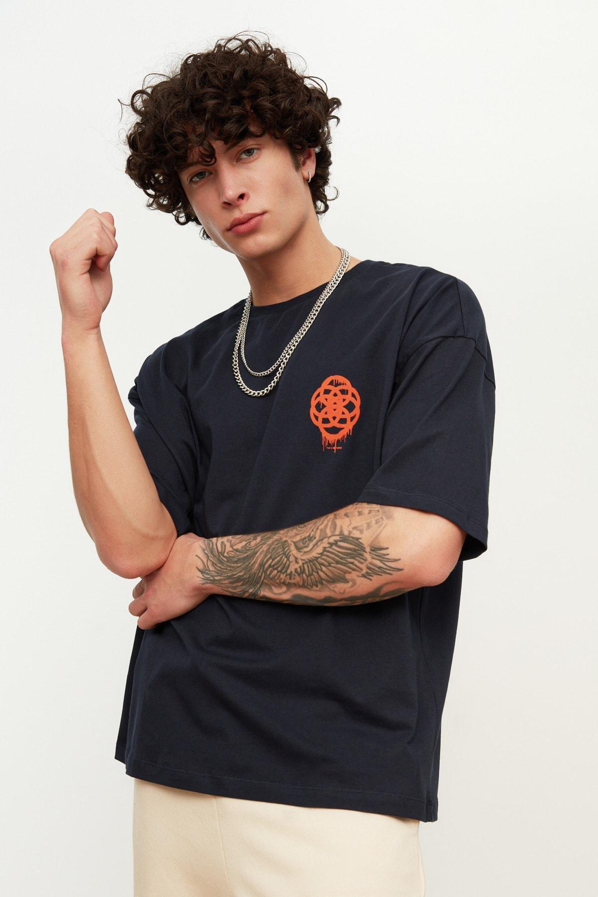 Navy Oversize Animal Print T-Shirt, , large image number 1