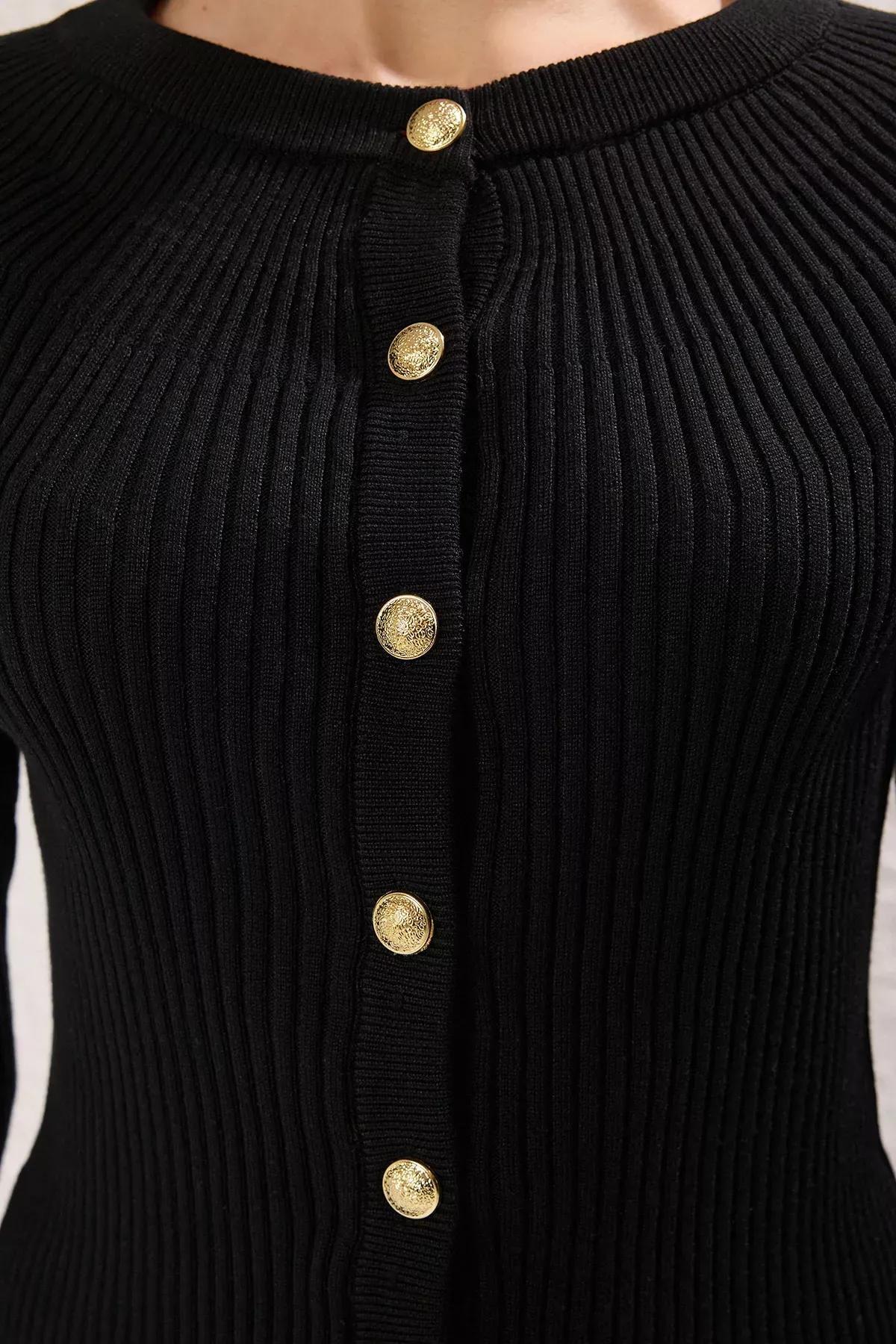 Black Spanish Sleeve Crew Neck Cardigan, BLACK, large image number 2