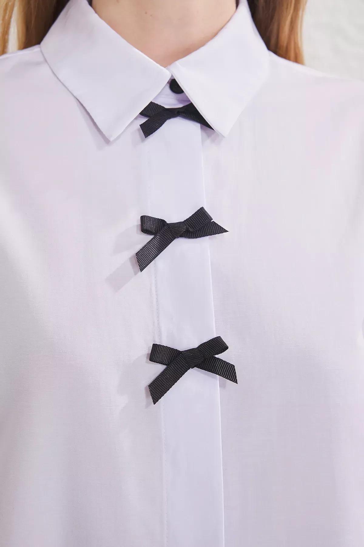 White Bow Detail Regular Shirt, White, large image number 2