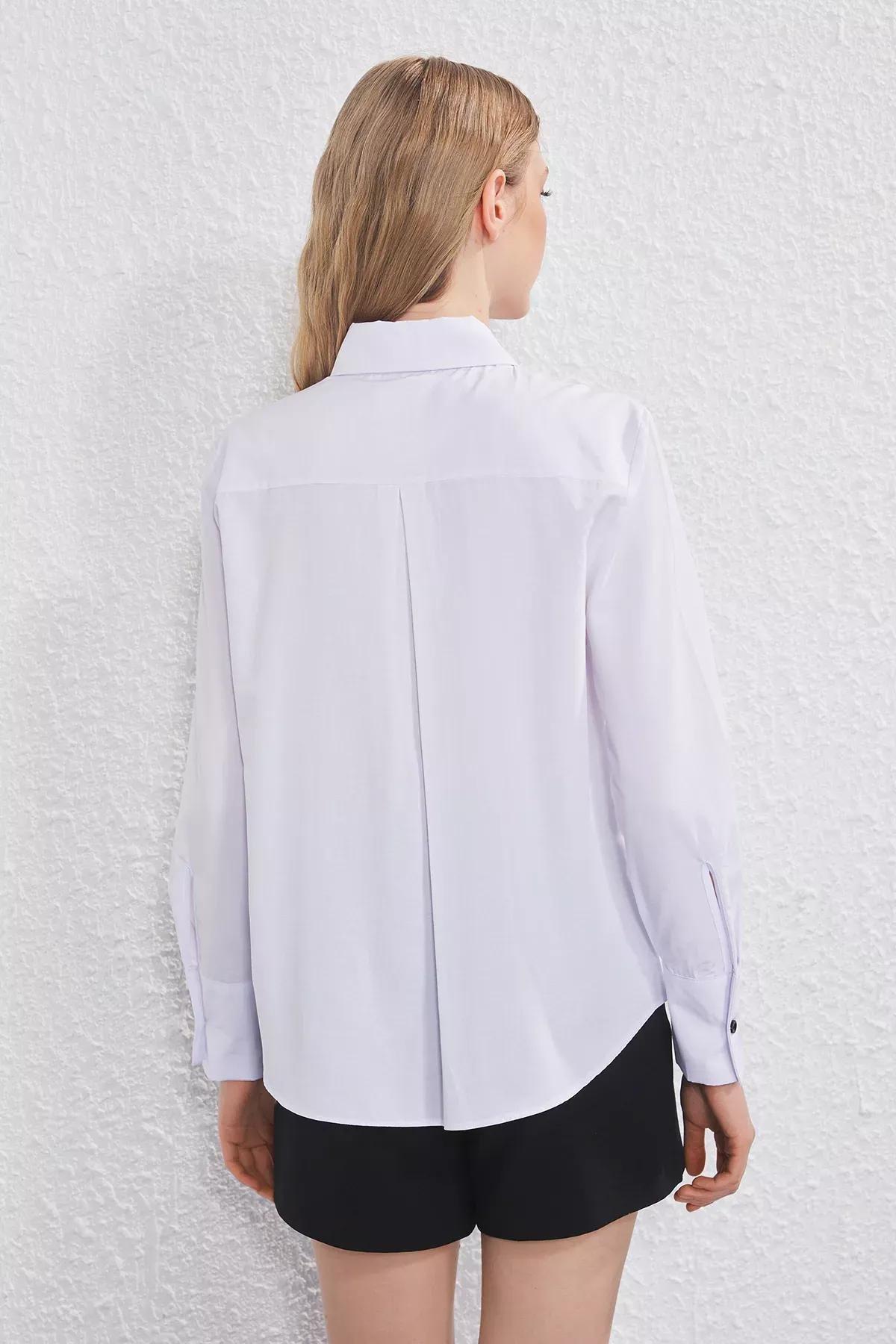White Bow Detail Regular Shirt, White, large image number 3