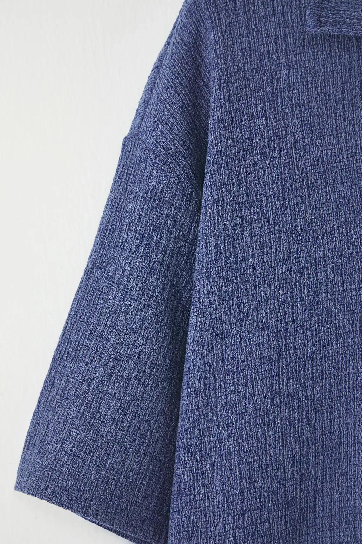 Blue  Oversize Polo Neck T-Shirt, Indigo, large image number 3