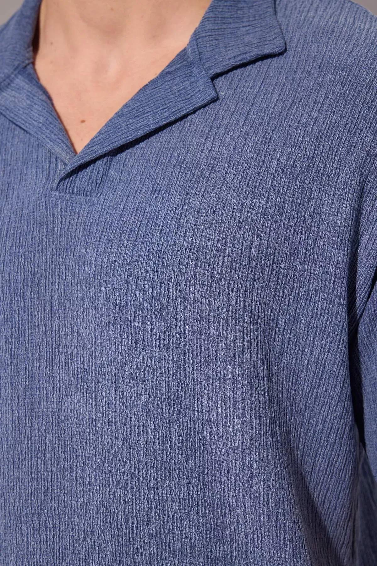 Blue  Oversize Polo Neck T-Shirt, Indigo, large image number 4