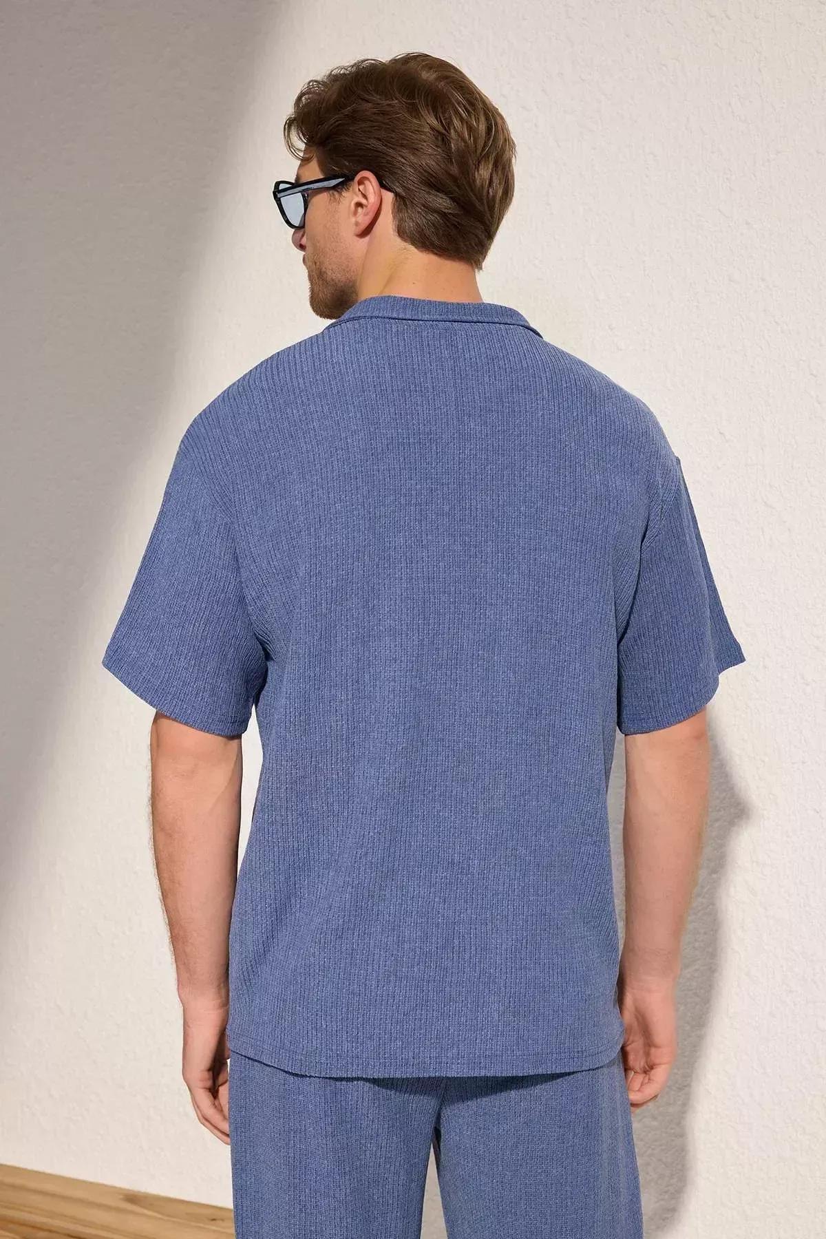 Blue  Oversize Polo Neck T-Shirt, Indigo, large image number 5