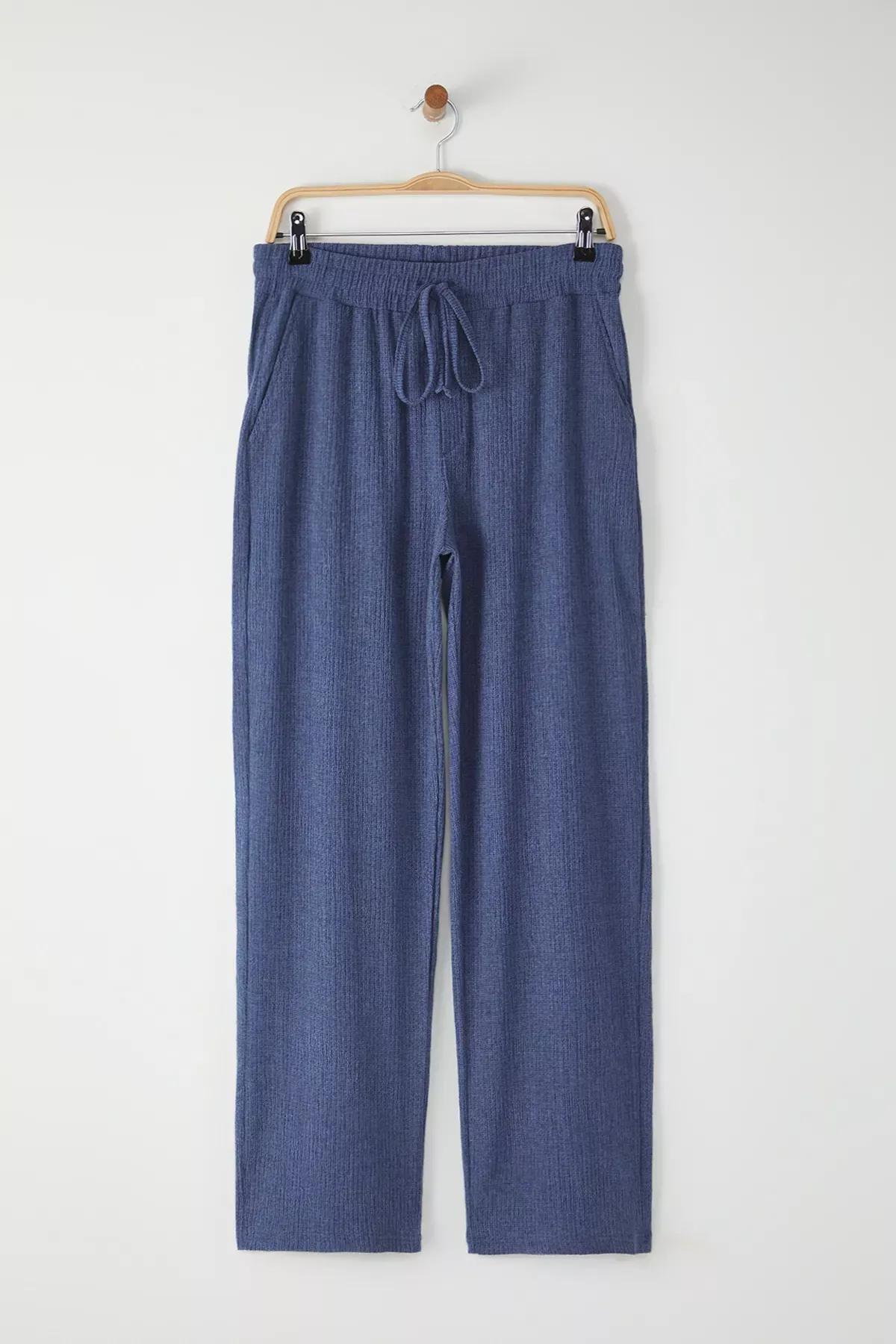 Blue Wide Leg Open Leg Sweatpants, , large image number 0