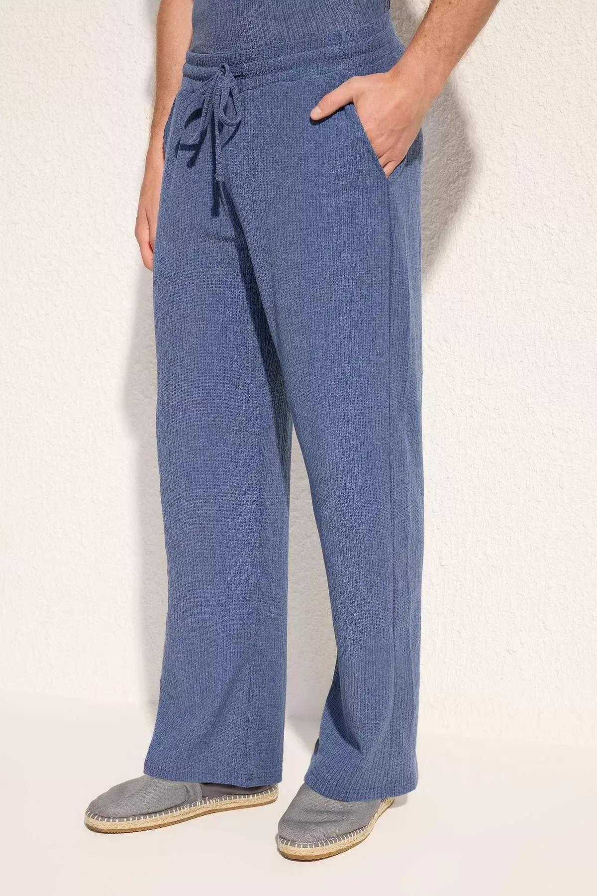 Blue Wide Leg Open Leg Sweatpants, Indigo, large image number 5
