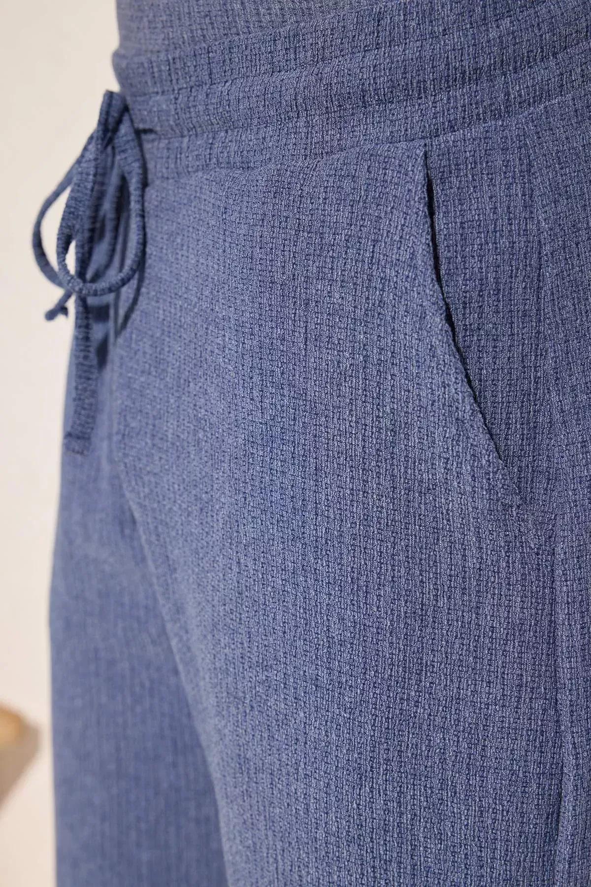 Blue Wide Leg Open Leg Sweatpants, Indigo, large image number 6