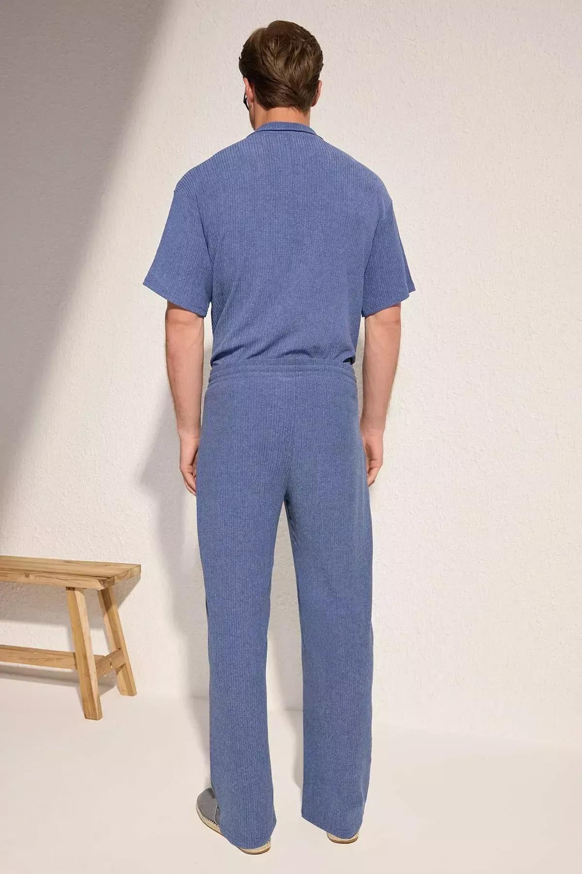 Blue Wide Leg Open Leg Sweatpants, Indigo, large image number 7
