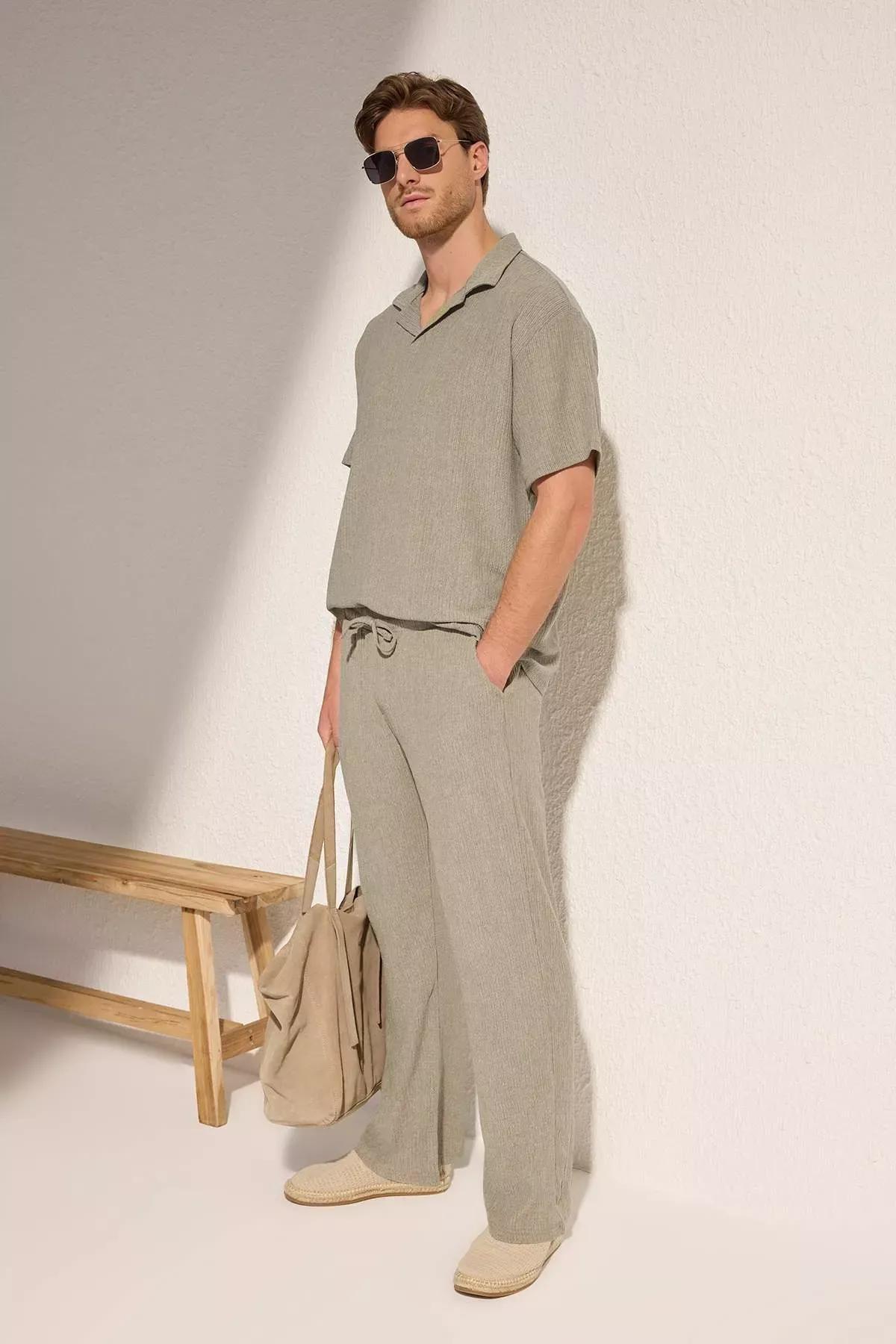 Green Textured Open Leg Sweatpants, Mint, medium