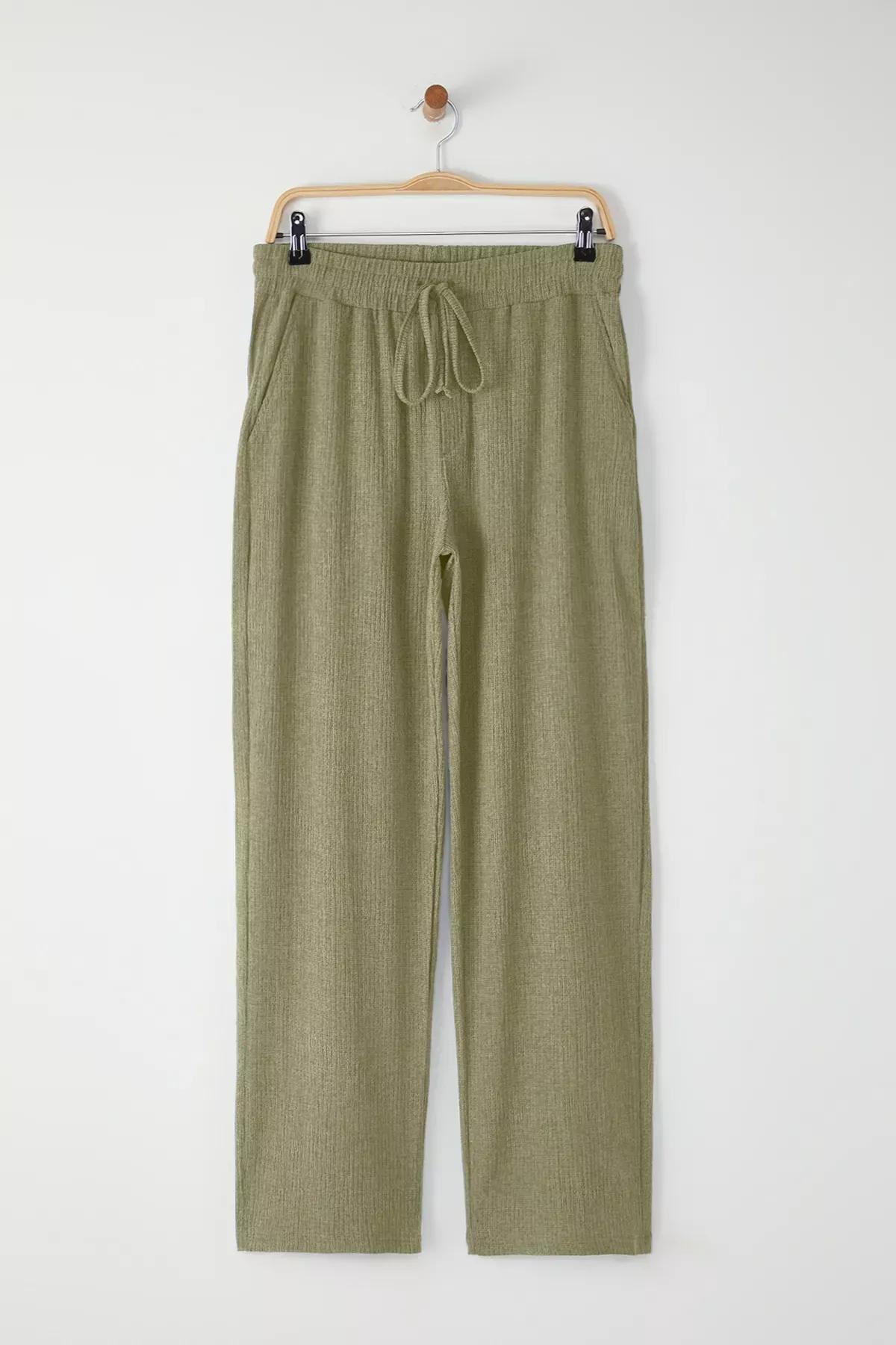 Green Textured Open Leg Sweatpants, , large image number 0