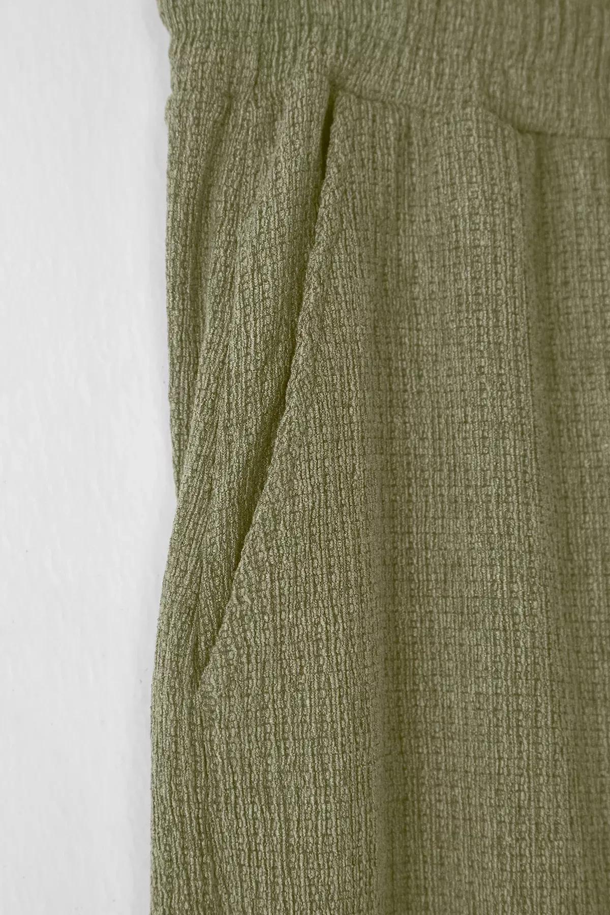 Green Textured Open Leg Sweatpants, , large image number 2
