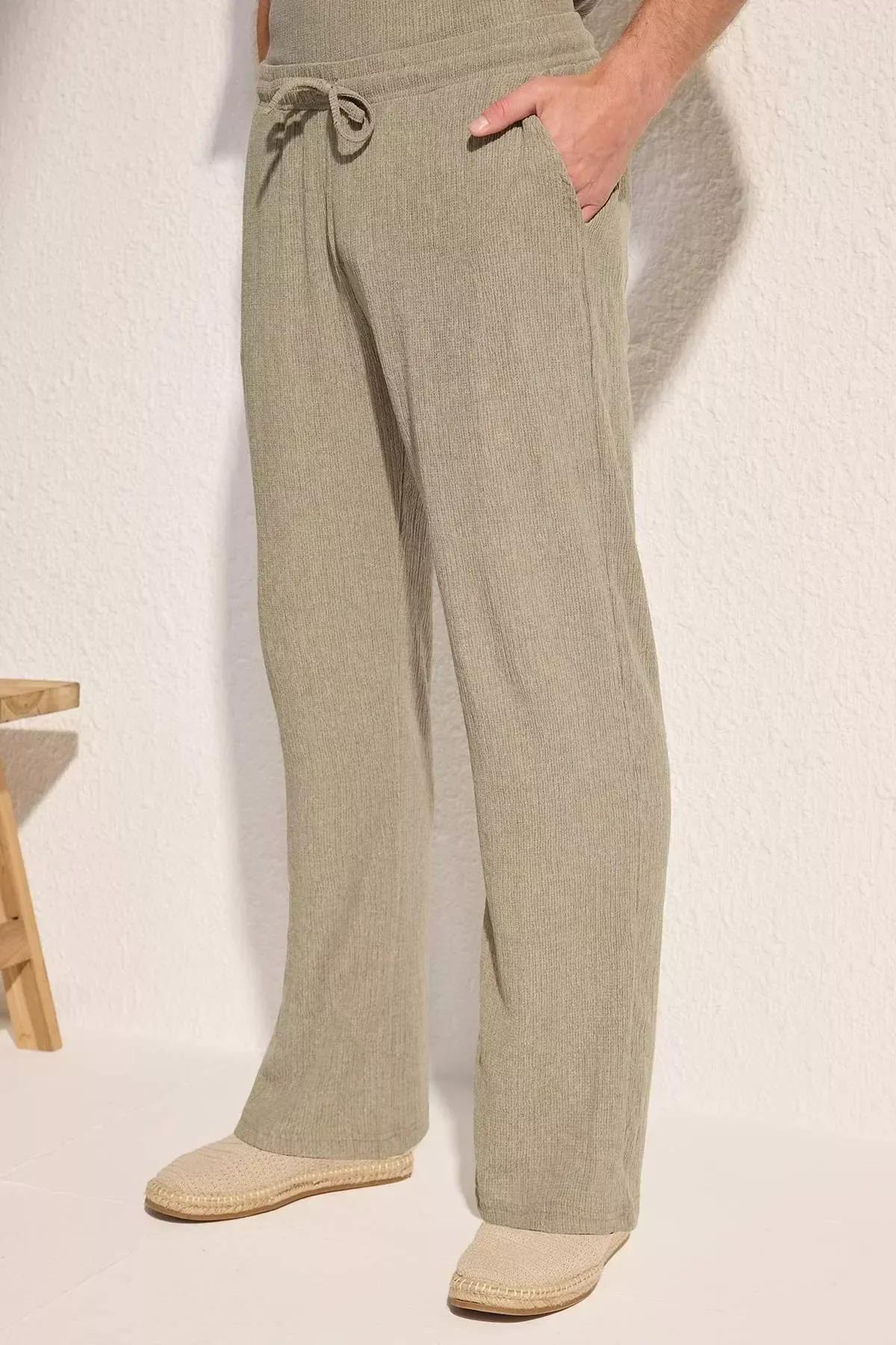 Green Textured Open Leg Sweatpants, Mint, large image number 4