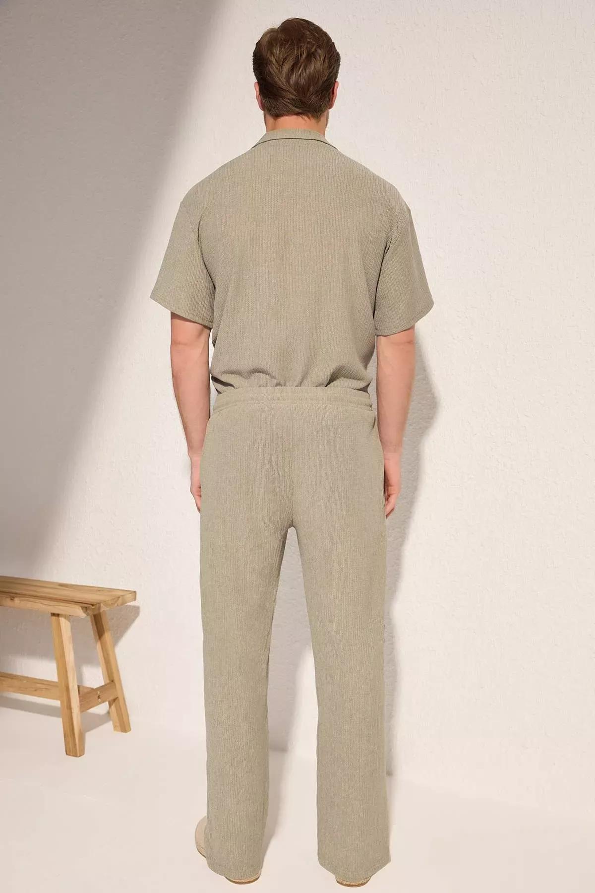 Green Textured Open Leg Sweatpants, Mint, large image number 6